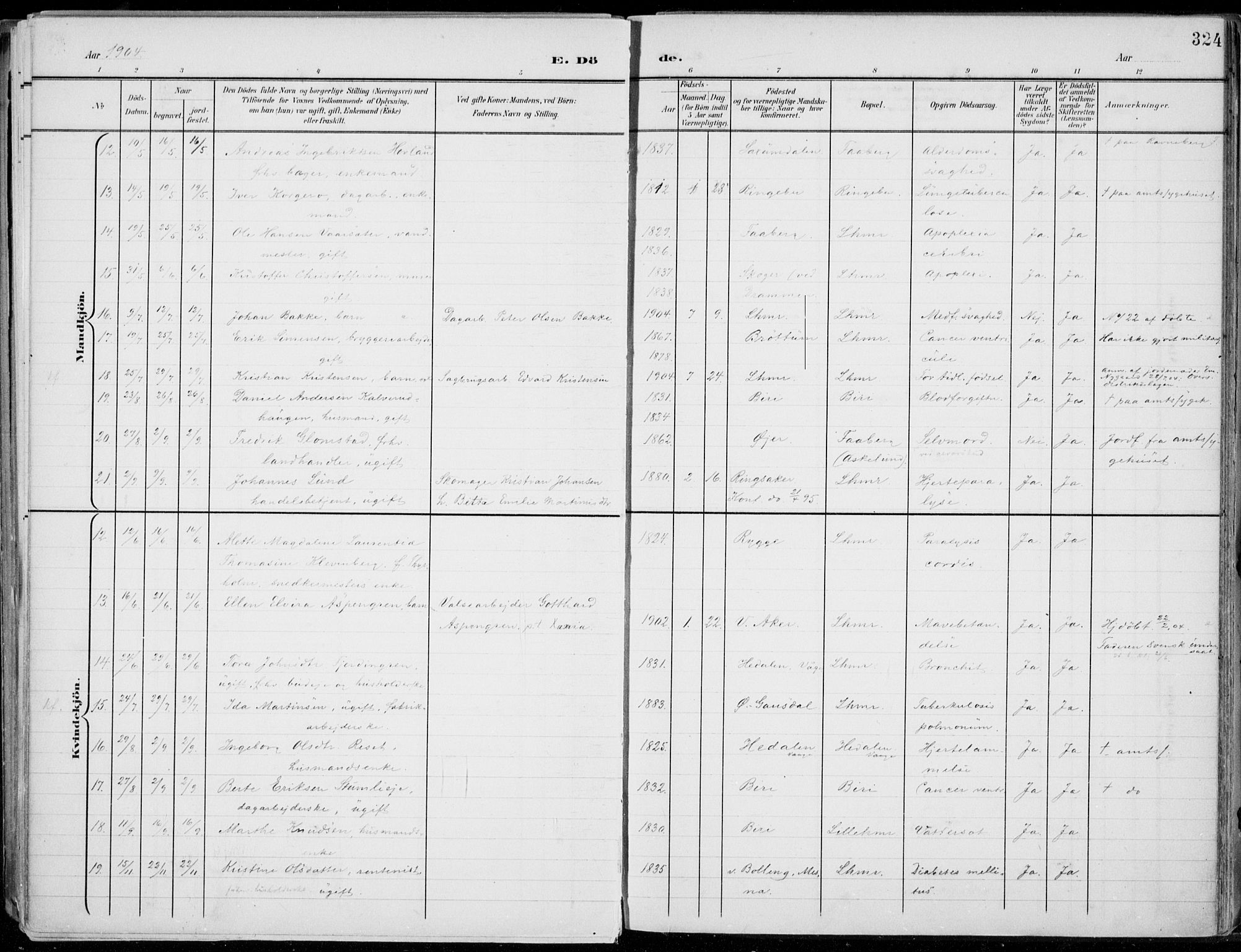 Lillehammer prestekontor, SAH/PREST-088/H/Ha/Haa/L0001: Parish register (official) no. 1, 1901-1916, p. 324