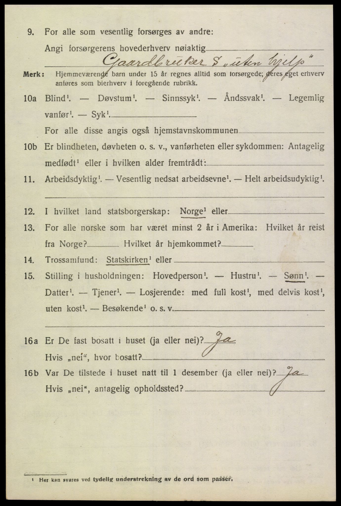 SAK, 1920 census for Bjelland, 1920, p. 2076
