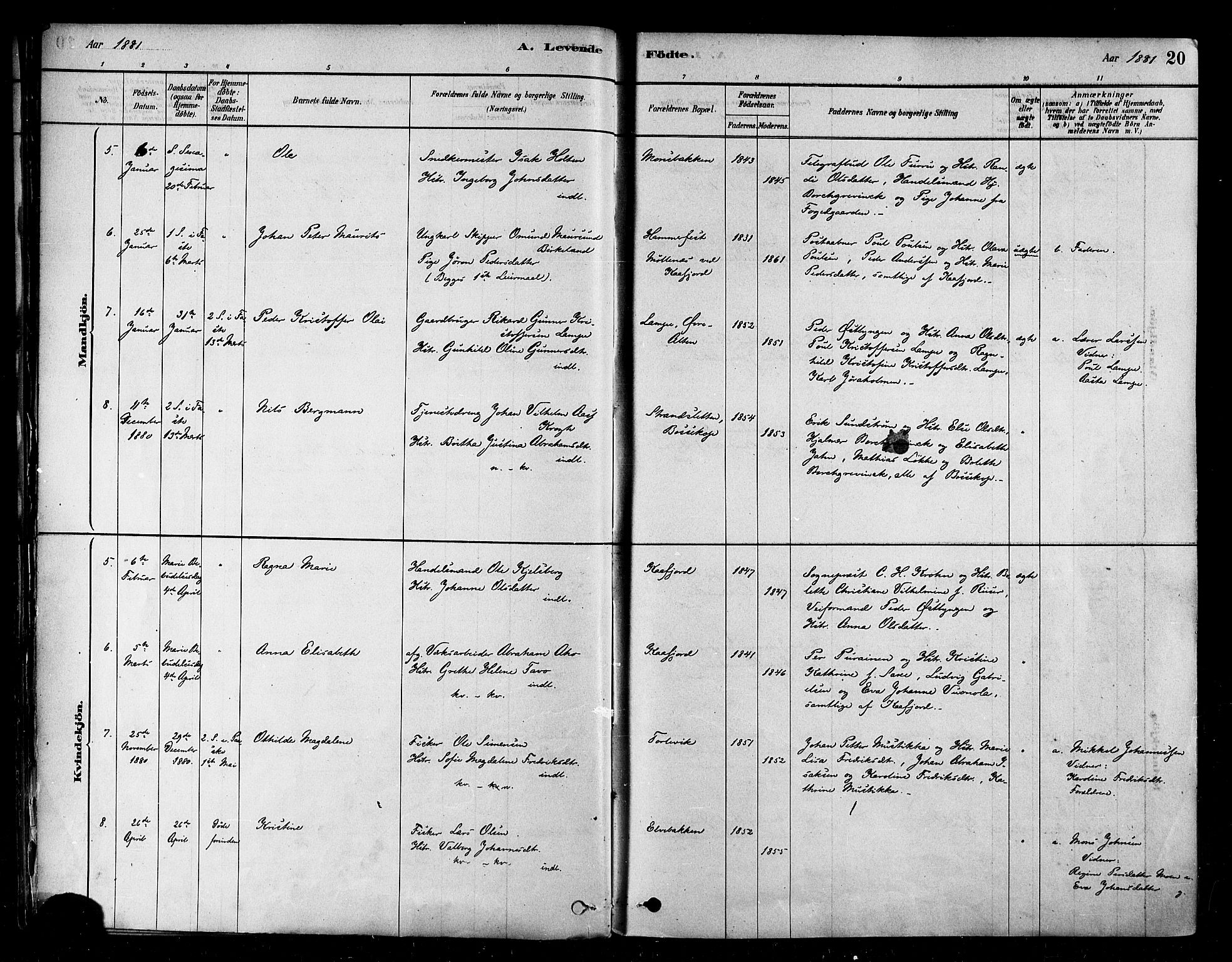Alta sokneprestkontor, SATØ/S-1338/H/Ha/L0002.kirke: Parish register (official) no. 2, 1879-1892, p. 20