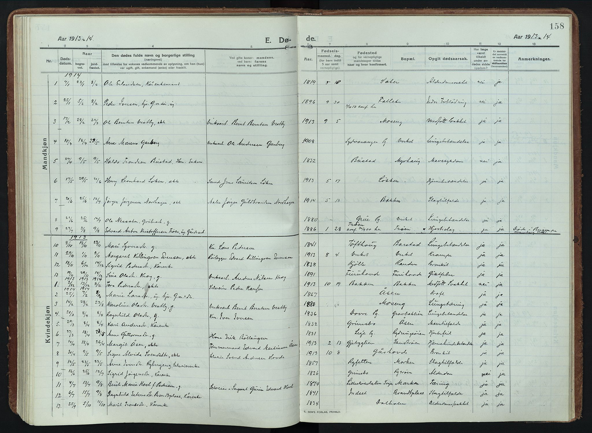 Alvdal prestekontor, SAH/PREST-060/H/Ha/Haa/L0005: Parish register (official) no. 5, 1913-1930, p. 158