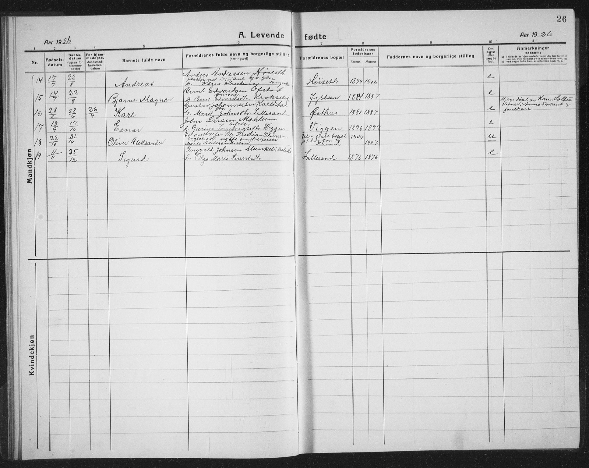 Ministerialprotokoller, klokkerbøker og fødselsregistre - Sør-Trøndelag, SAT/A-1456/665/L0778: Parish register (copy) no. 665C03, 1916-1938, p. 26