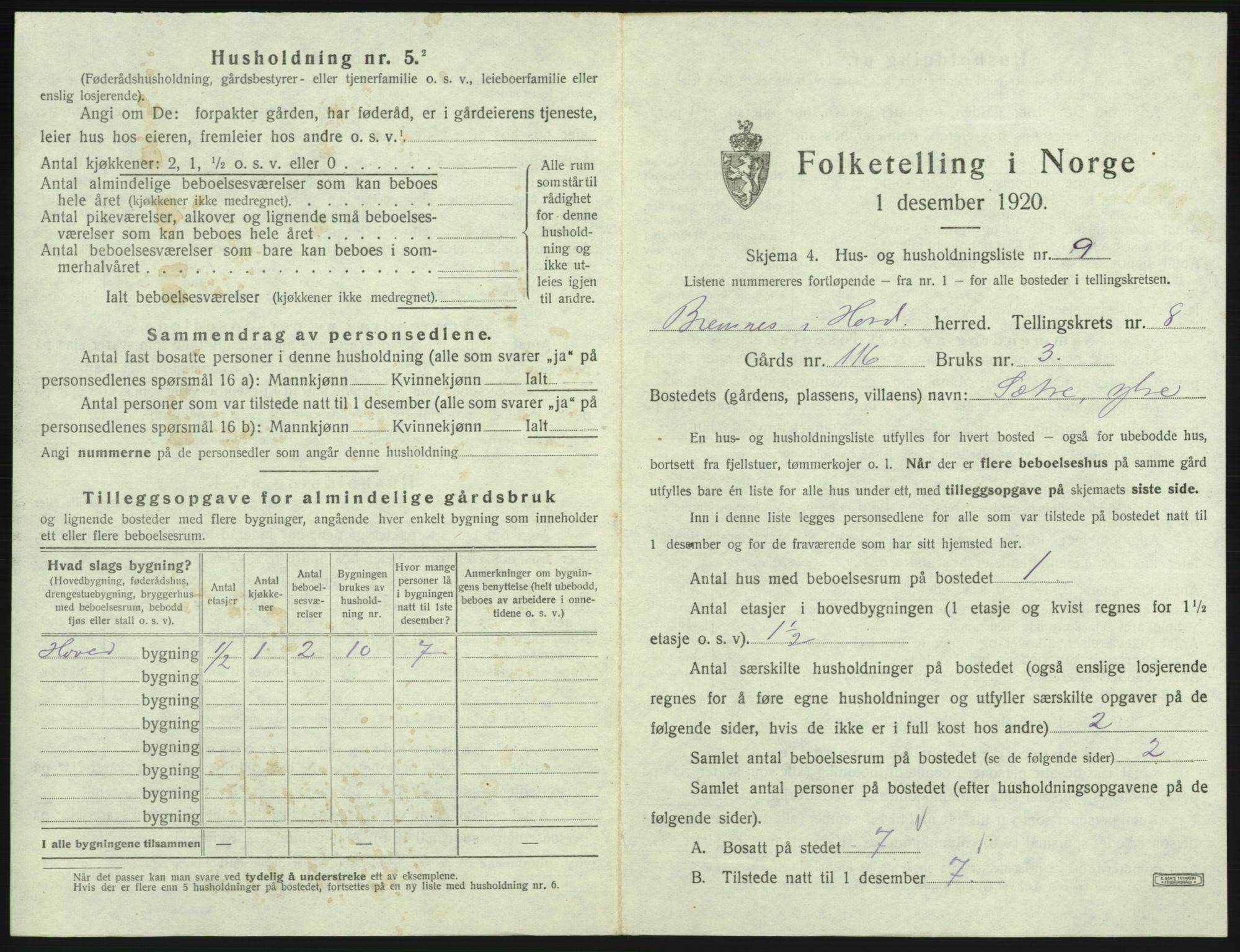 SAB, 1920 census for Bremnes, 1920, p. 648