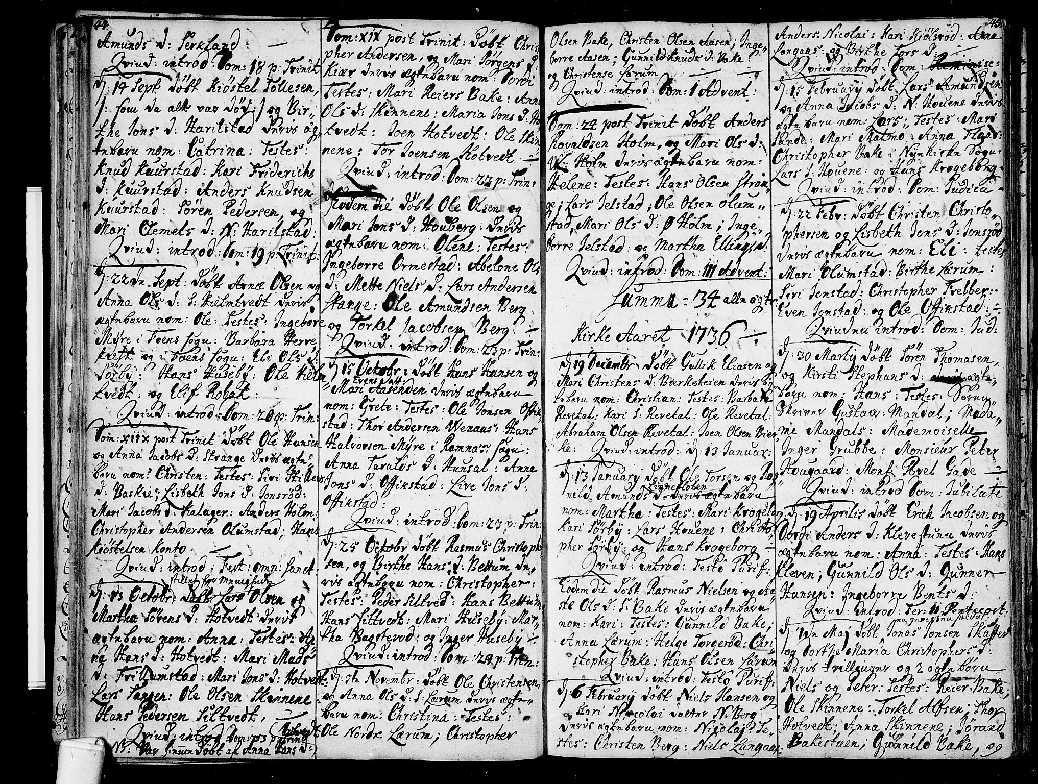 Våle kirkebøker, AV/SAKO-A-334/F/Fa/L0003: Parish register (official) no. I 3, 1732-1773, p. 44-45