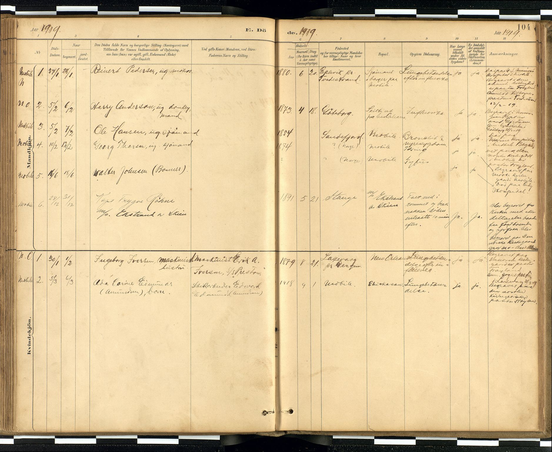 Den norske sjømannsmisjon i utlandet / Quebec (Canada) samt Pensacola--Savannah-Mobile-New Orleans-Gulfport (Gulfhamnene i USA), SAB/SAB/PA-0114/H/Ha/L0001: Parish register (official) no. A 1, 1887-1924, p. 103b-104a