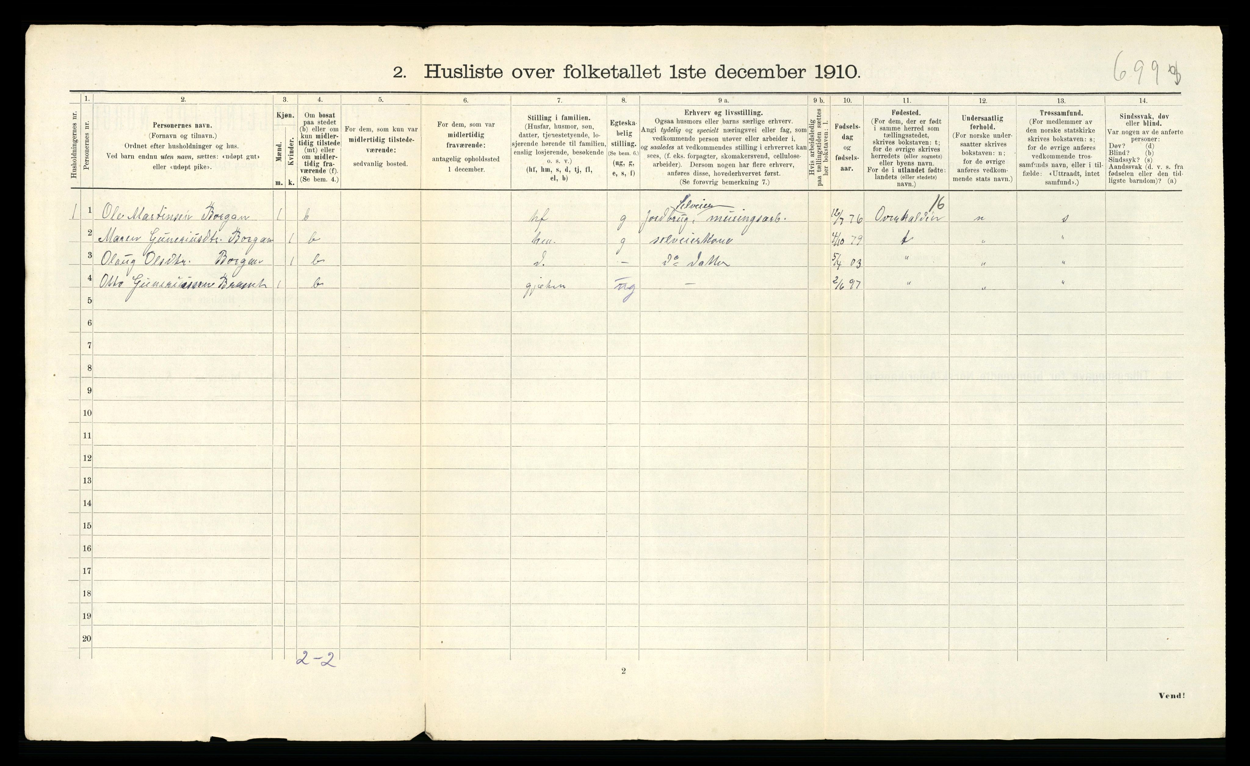 RA, 1910 census for Kvam, 1910, p. 26