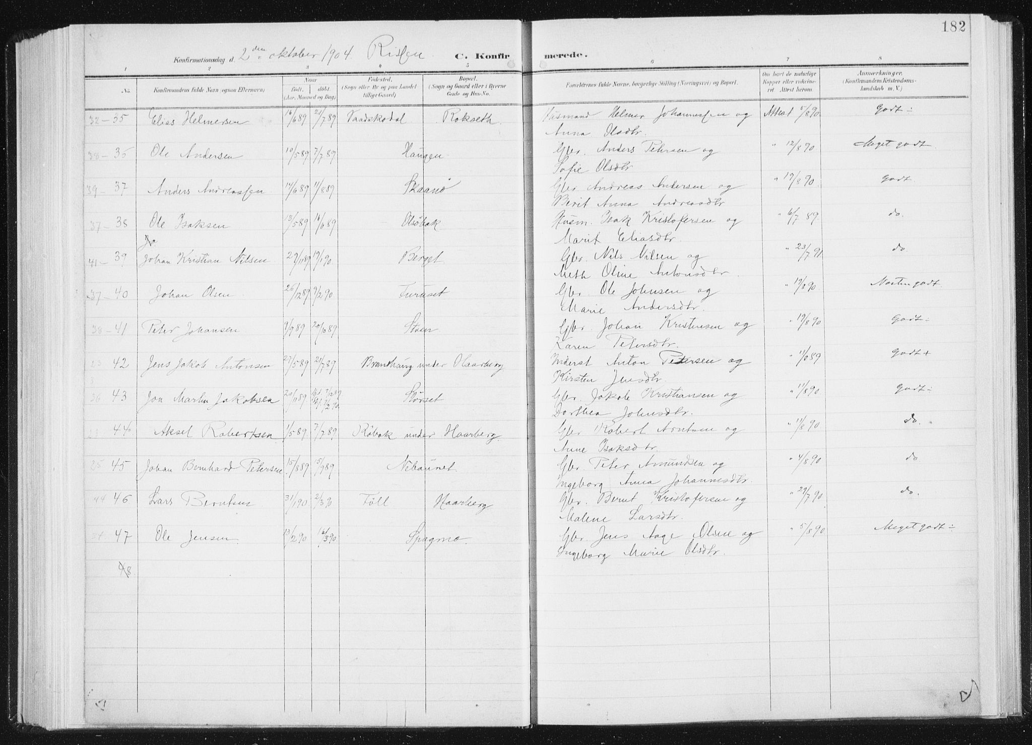 Ministerialprotokoller, klokkerbøker og fødselsregistre - Sør-Trøndelag, AV/SAT-A-1456/647/L0635: Parish register (official) no. 647A02, 1896-1911, p. 182