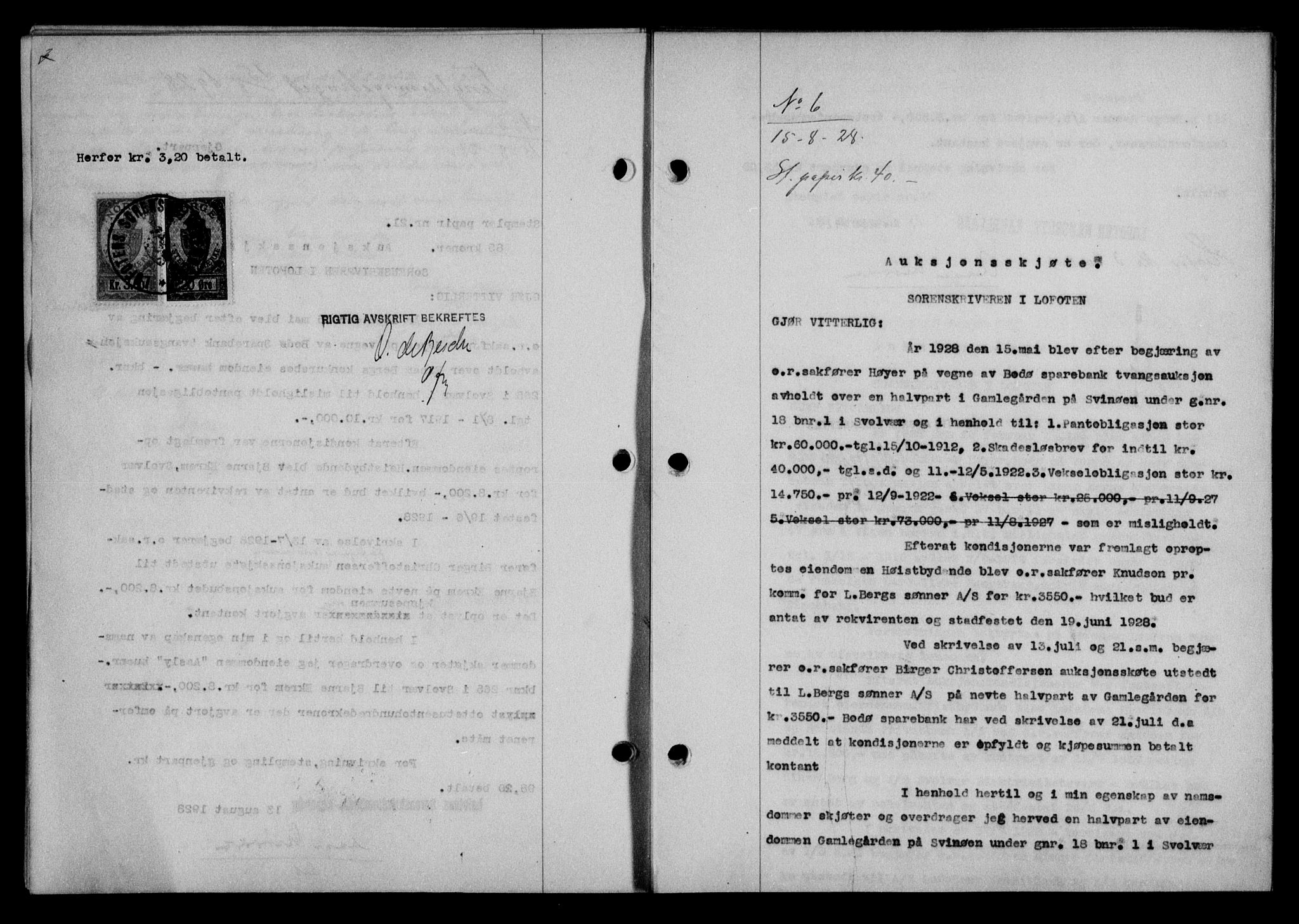 Lofoten sorenskriveri, SAT/A-0017/1/2/2C/L0018b: Mortgage book no. 18b, 1928-1928, Deed date: 15.08.1928