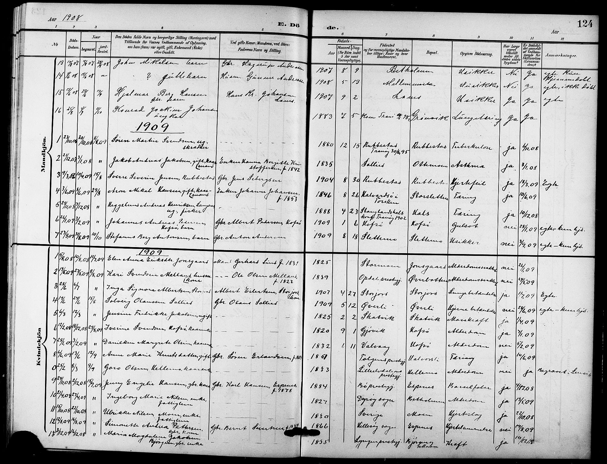 Tranøy sokneprestkontor, SATØ/S-1313/I/Ia/Iab/L0005klokker: Parish register (copy) no. 5, 1902-1919, p. 124