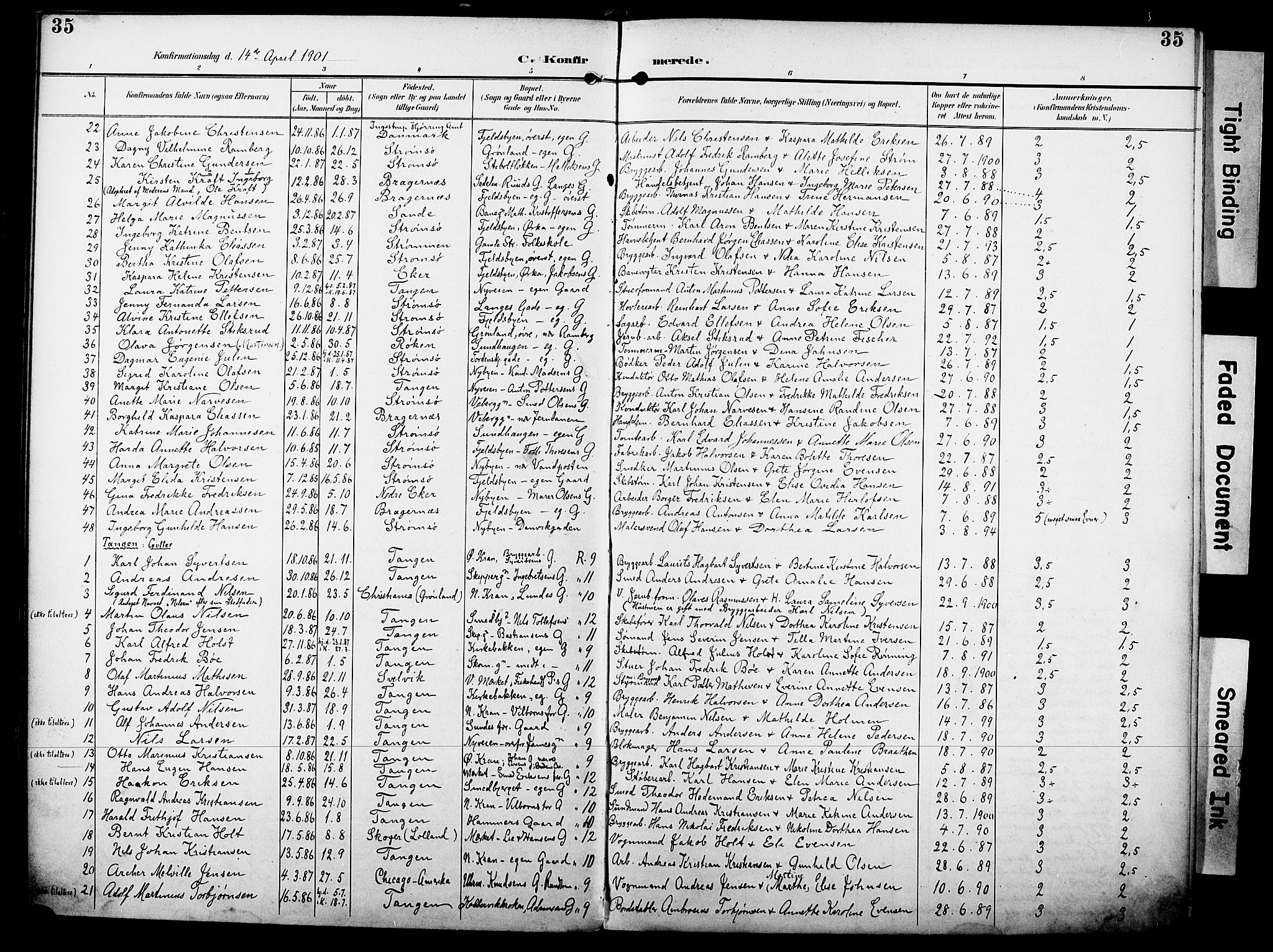 Strømsø kirkebøker, AV/SAKO-A-246/F/Fa/L0025: Parish register (official) no. I 25, 1893-1922, p. 35