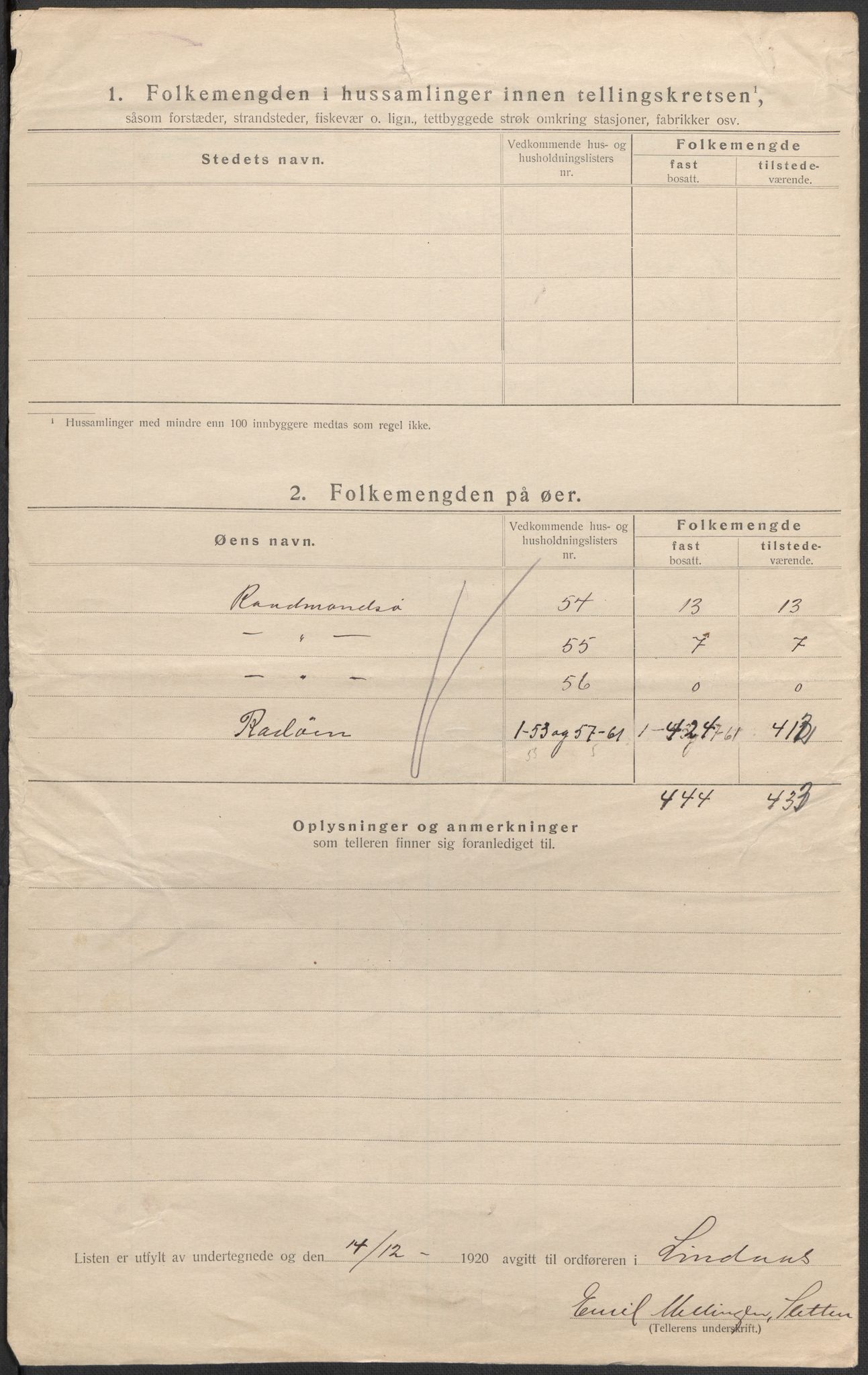 SAB, 1920 census for Lindås, 1920, p. 46