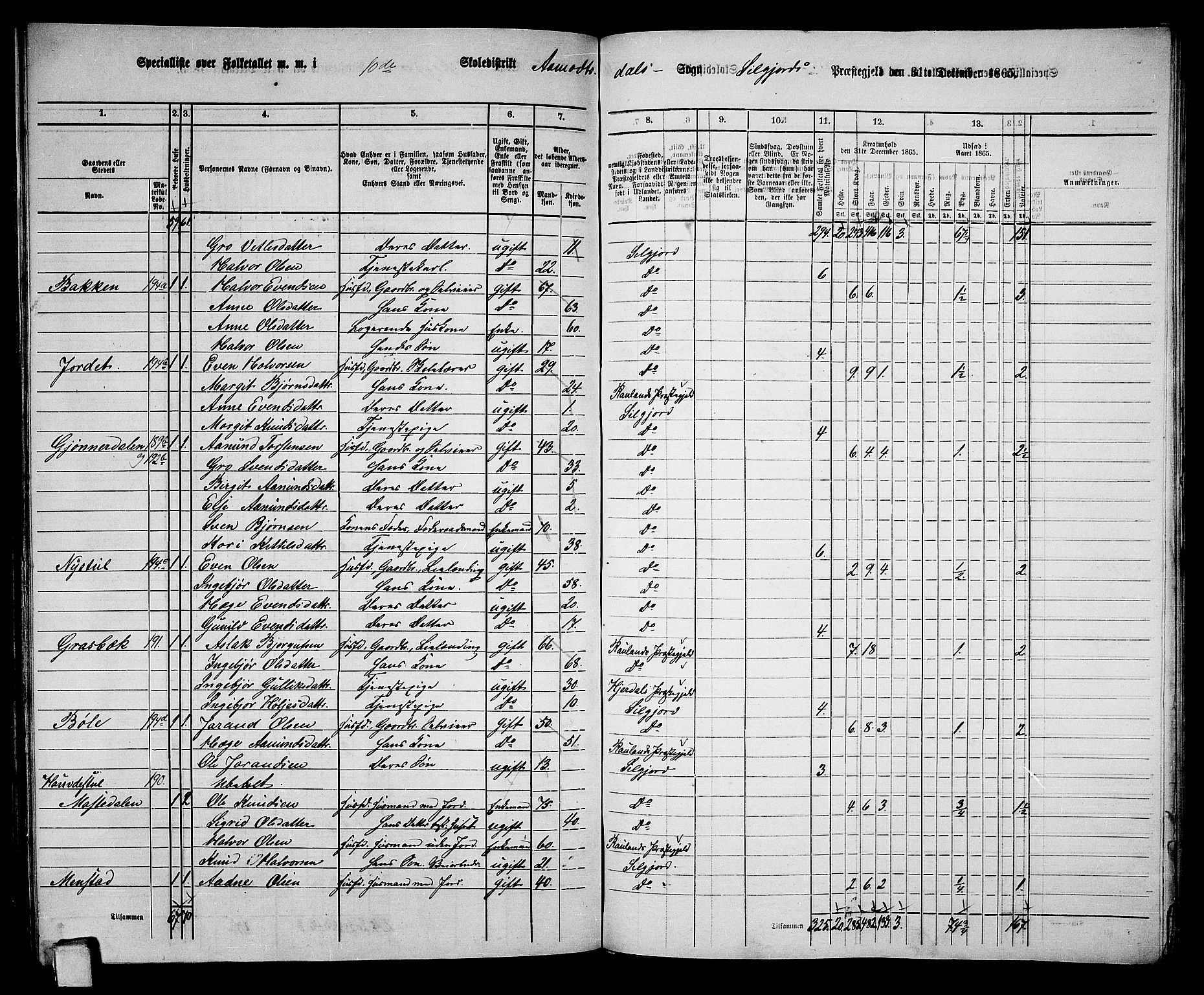 RA, 1865 census for Seljord, 1865, p. 142