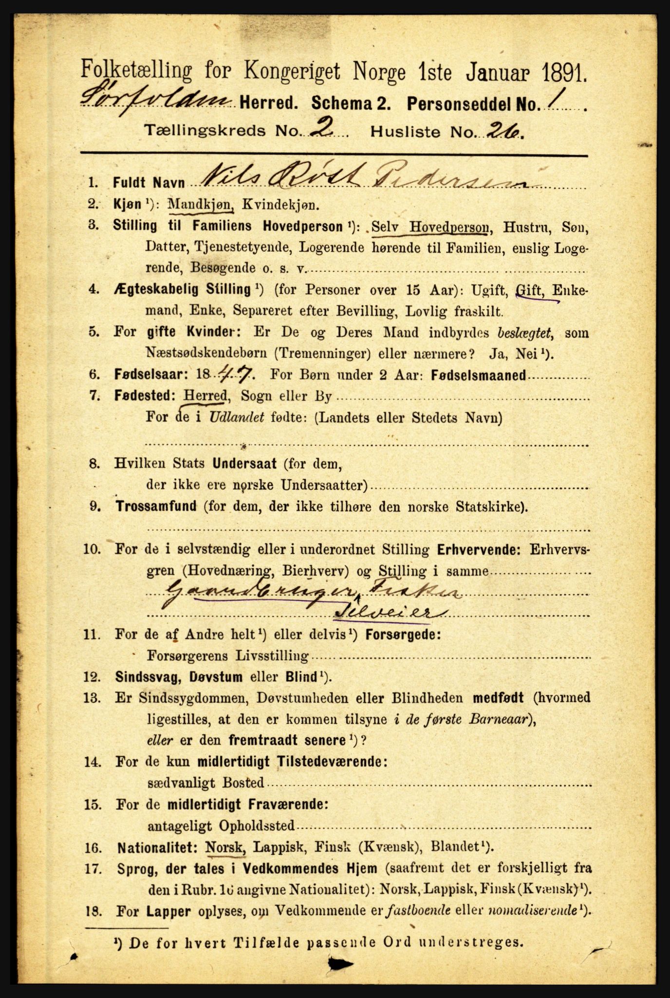 RA, 1891 census for 1845 Sørfold, 1891, p. 381