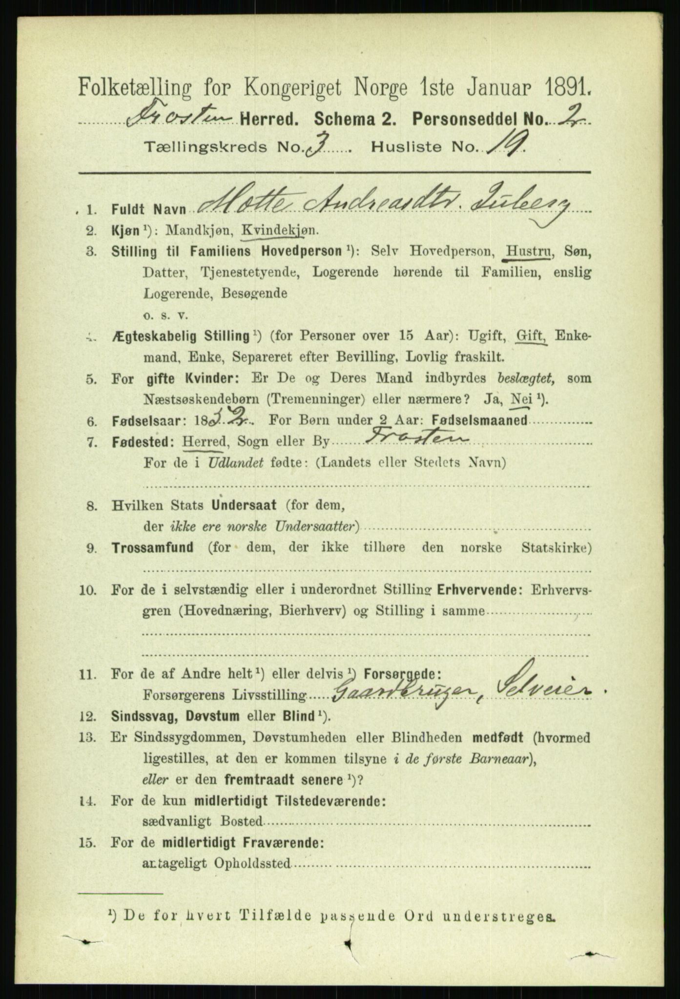 RA, 1891 census for 1717 Frosta, 1891, p. 2005