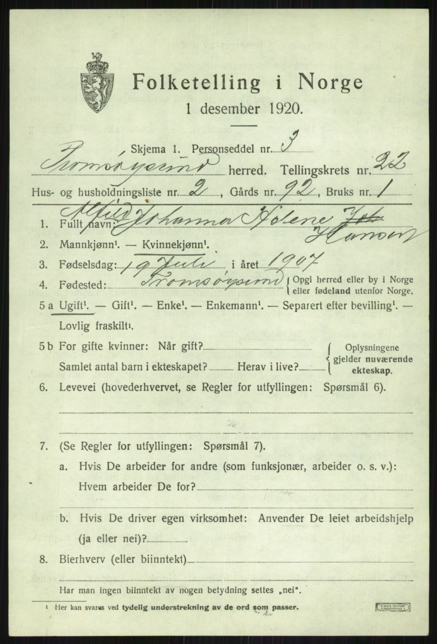 SATØ, 1920 census for Tromsøysund, 1920, p. 11284