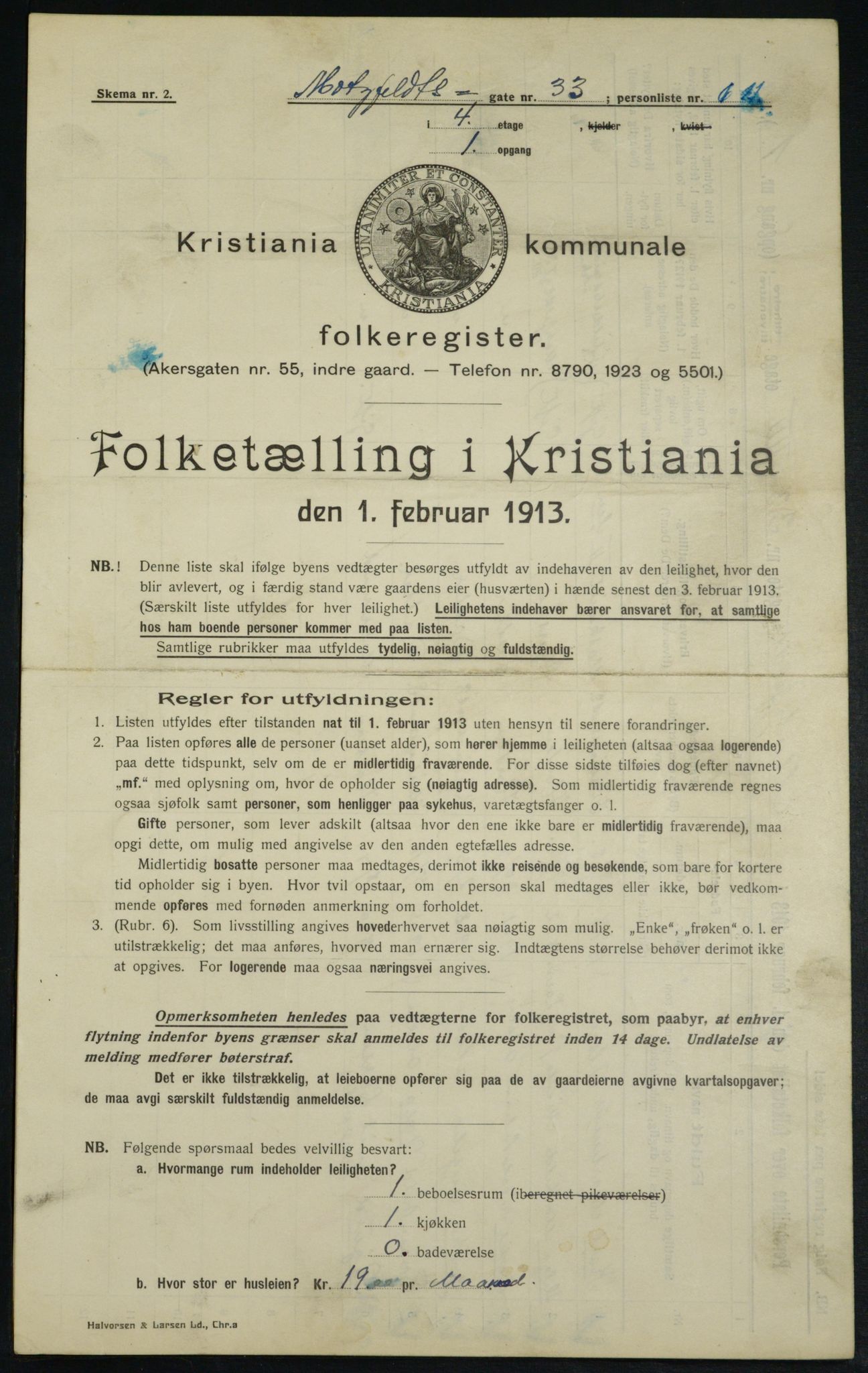 OBA, Municipal Census 1913 for Kristiania, 1913, p. 66544