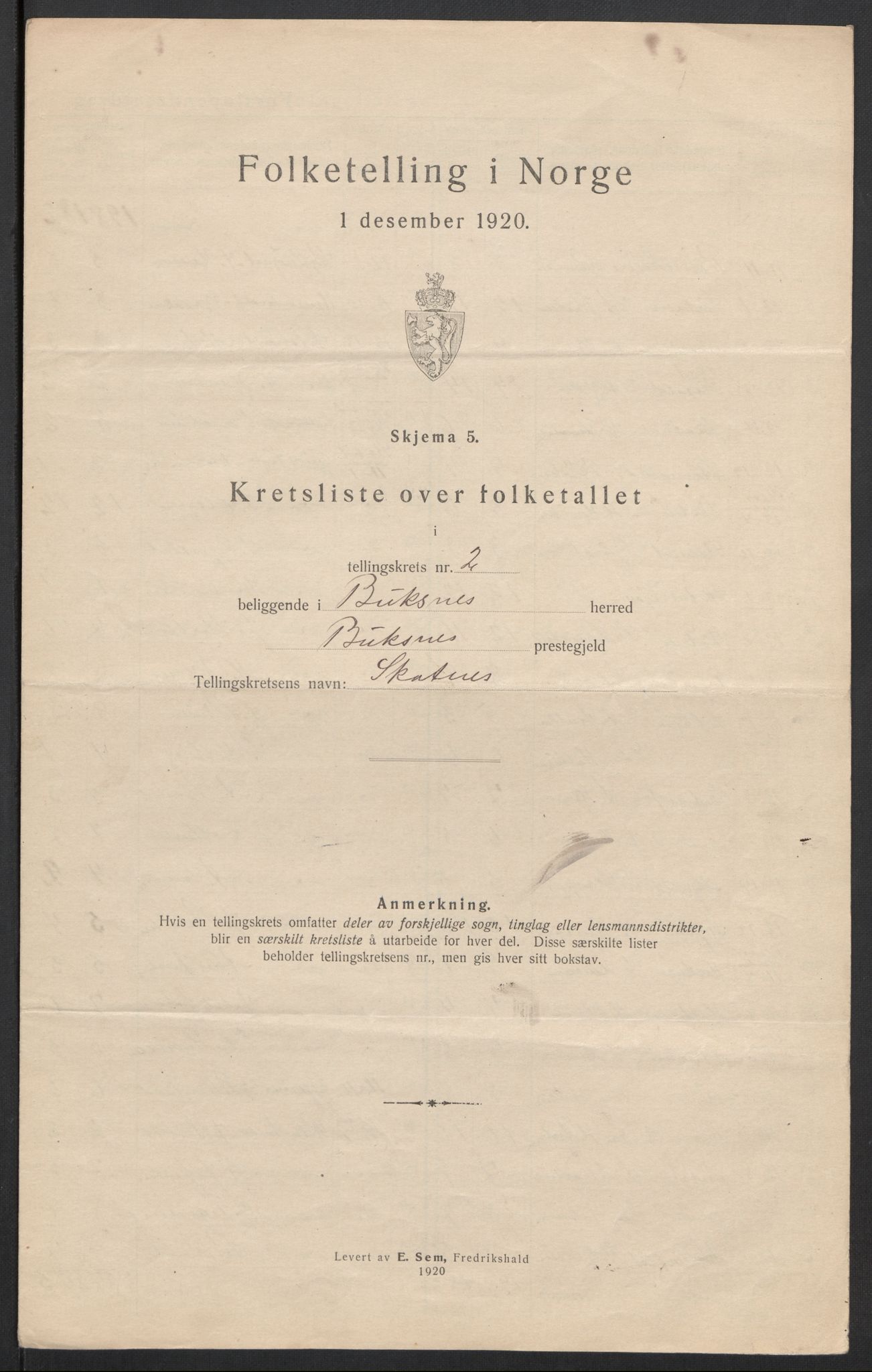 SAT, 1920 census for Buksnes, 1920, p. 9