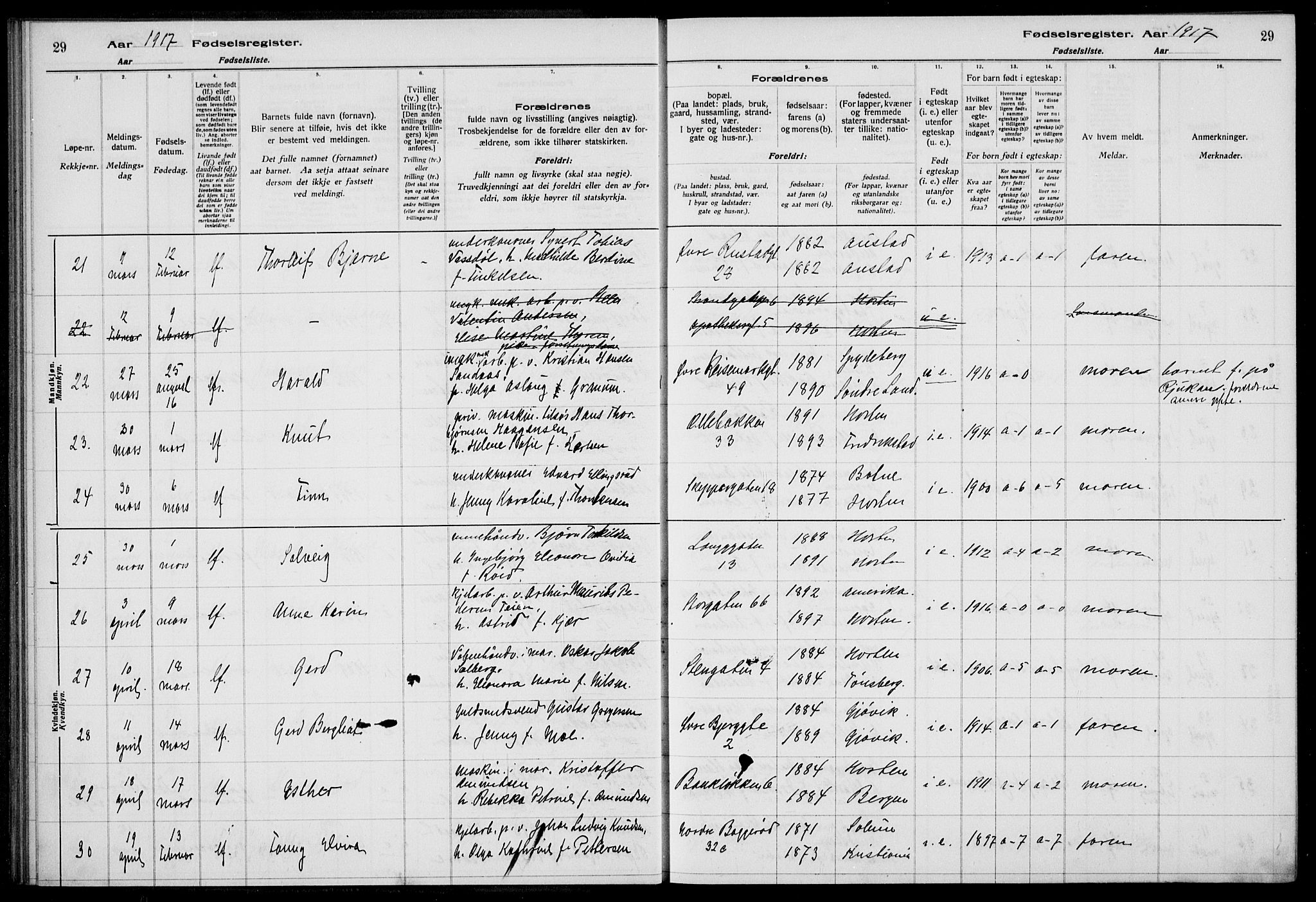 Horten kirkebøker, AV/SAKO-A-348/J/Ja/L0001: Birth register no. 1, 1916-1923, p. 29