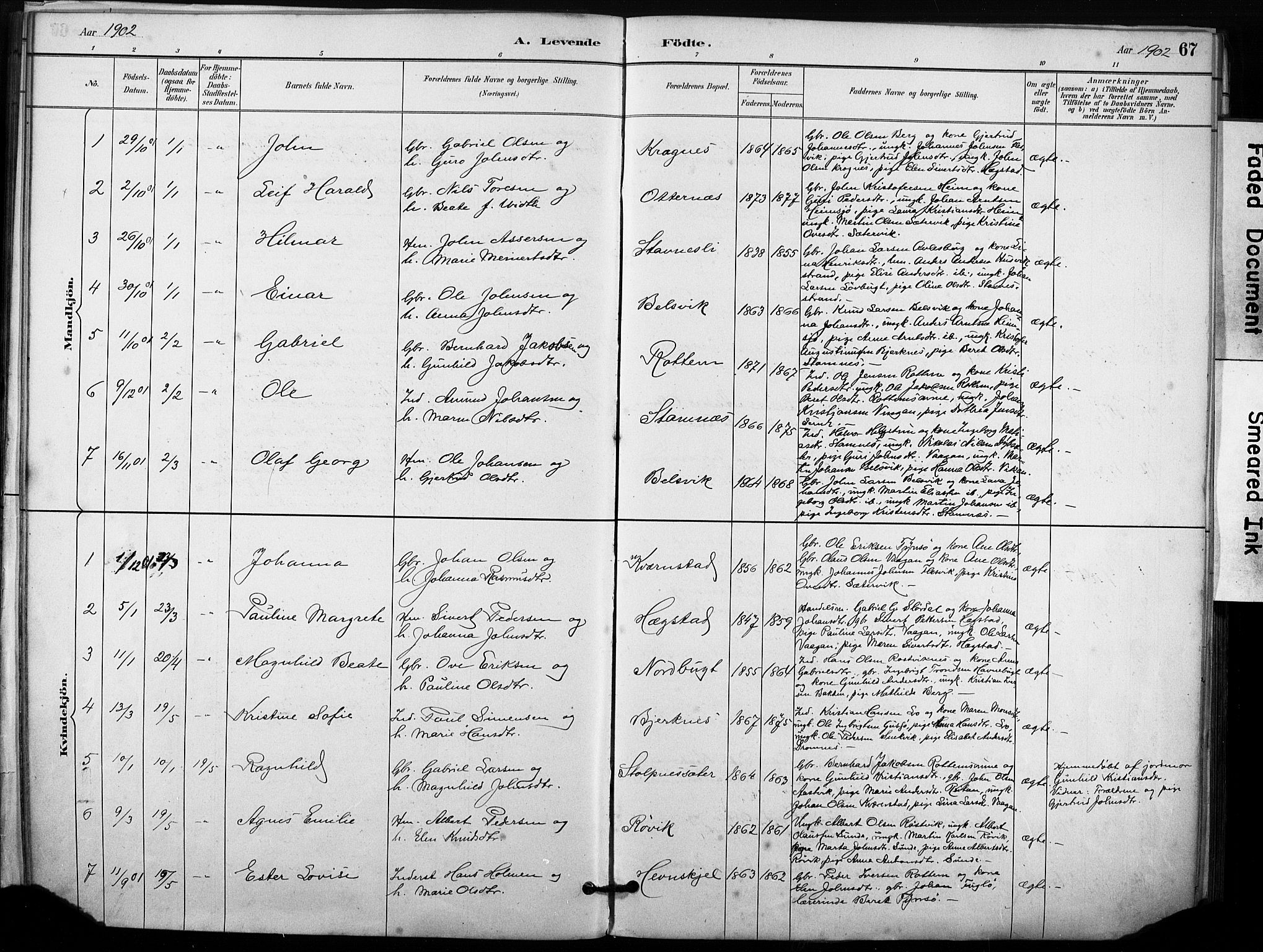 Ministerialprotokoller, klokkerbøker og fødselsregistre - Sør-Trøndelag, SAT/A-1456/633/L0518: Parish register (official) no. 633A01, 1884-1906, p. 67