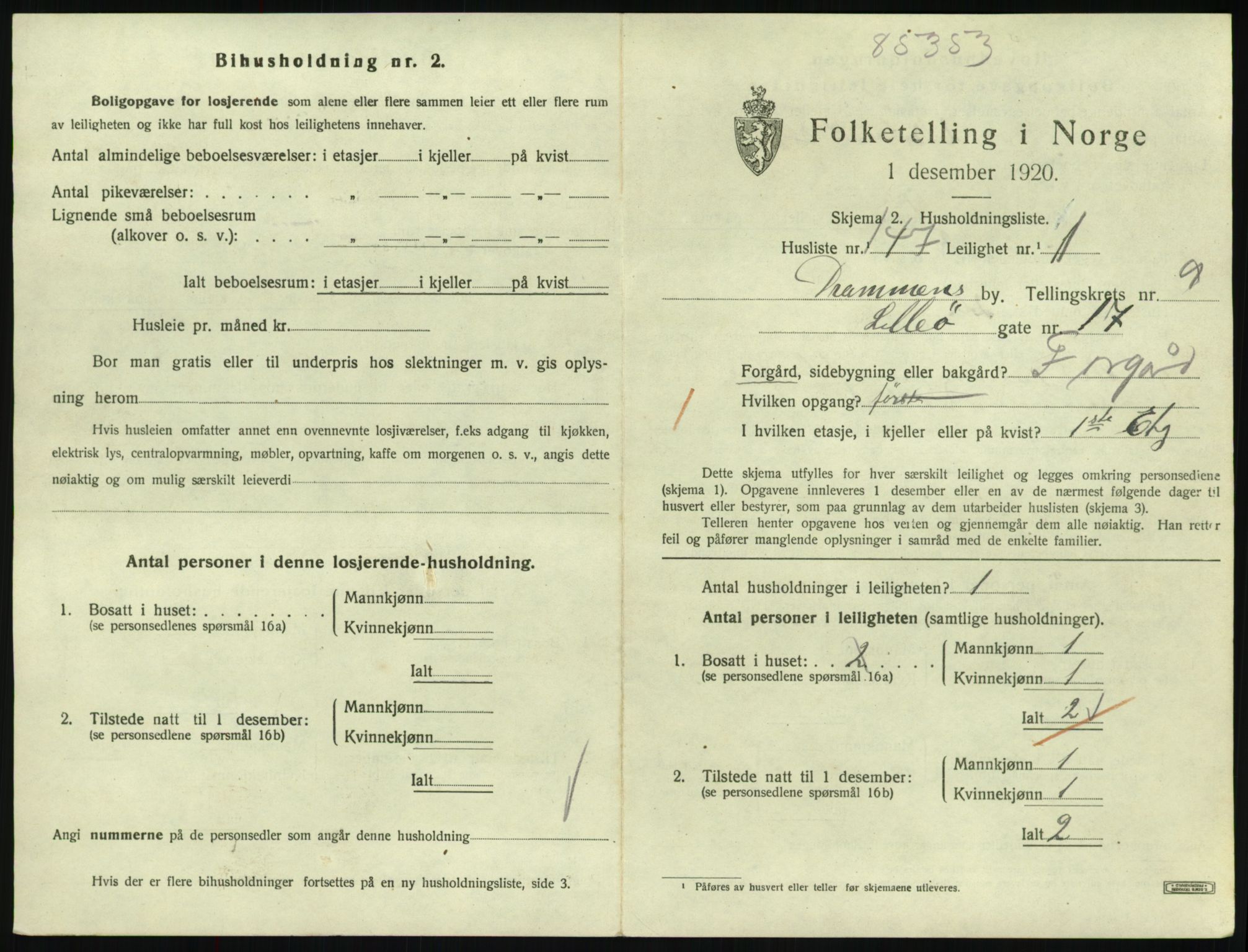 SAKO, 1920 census for Drammen, 1920, p. 16109