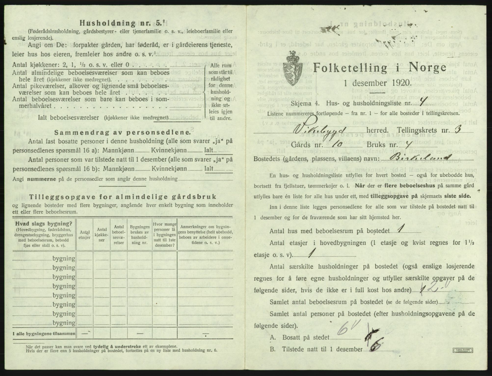 SAB, 1920 census for Vikebygd, 1920, p. 178