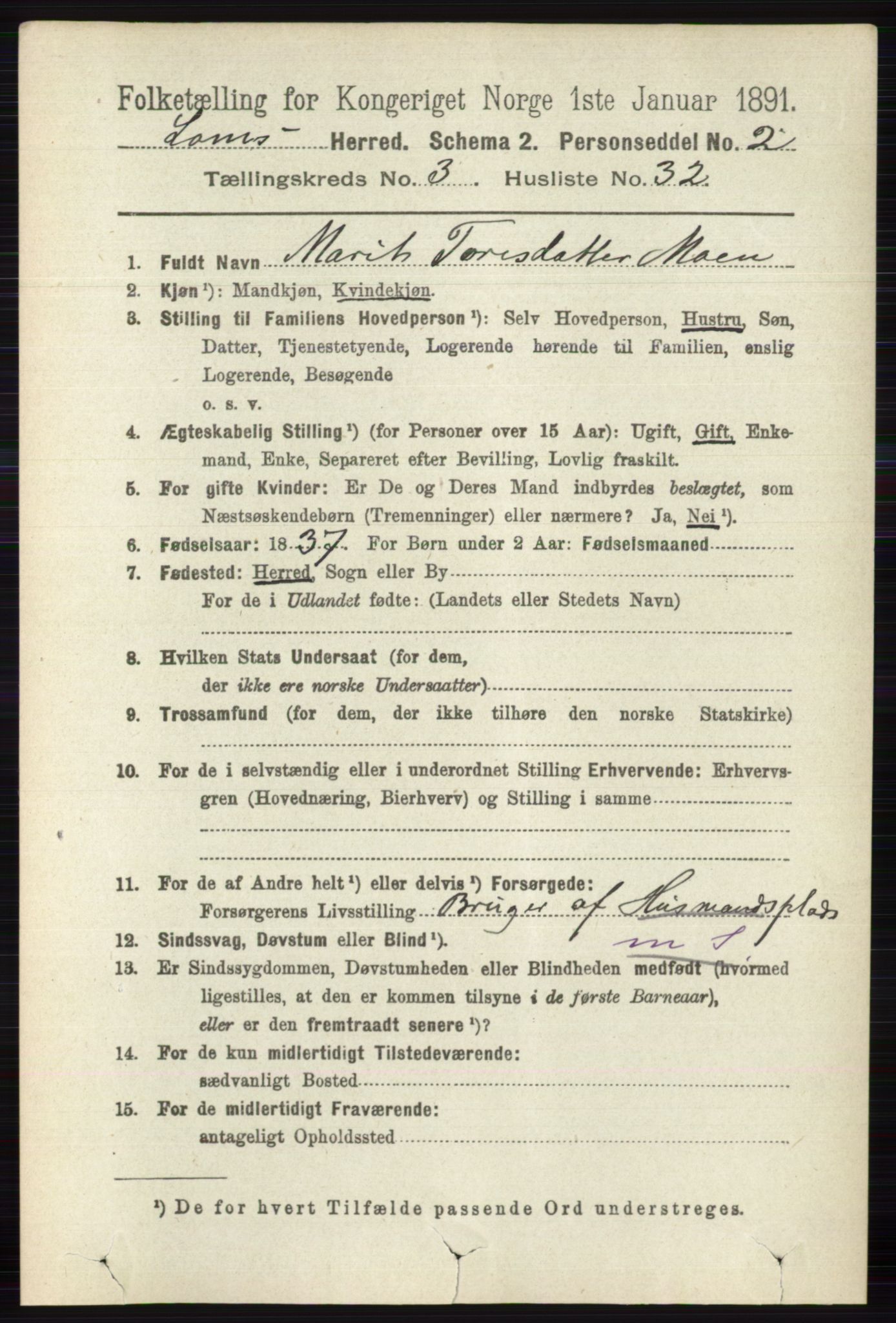 RA, 1891 census for 0514 Lom, 1891, p. 1445