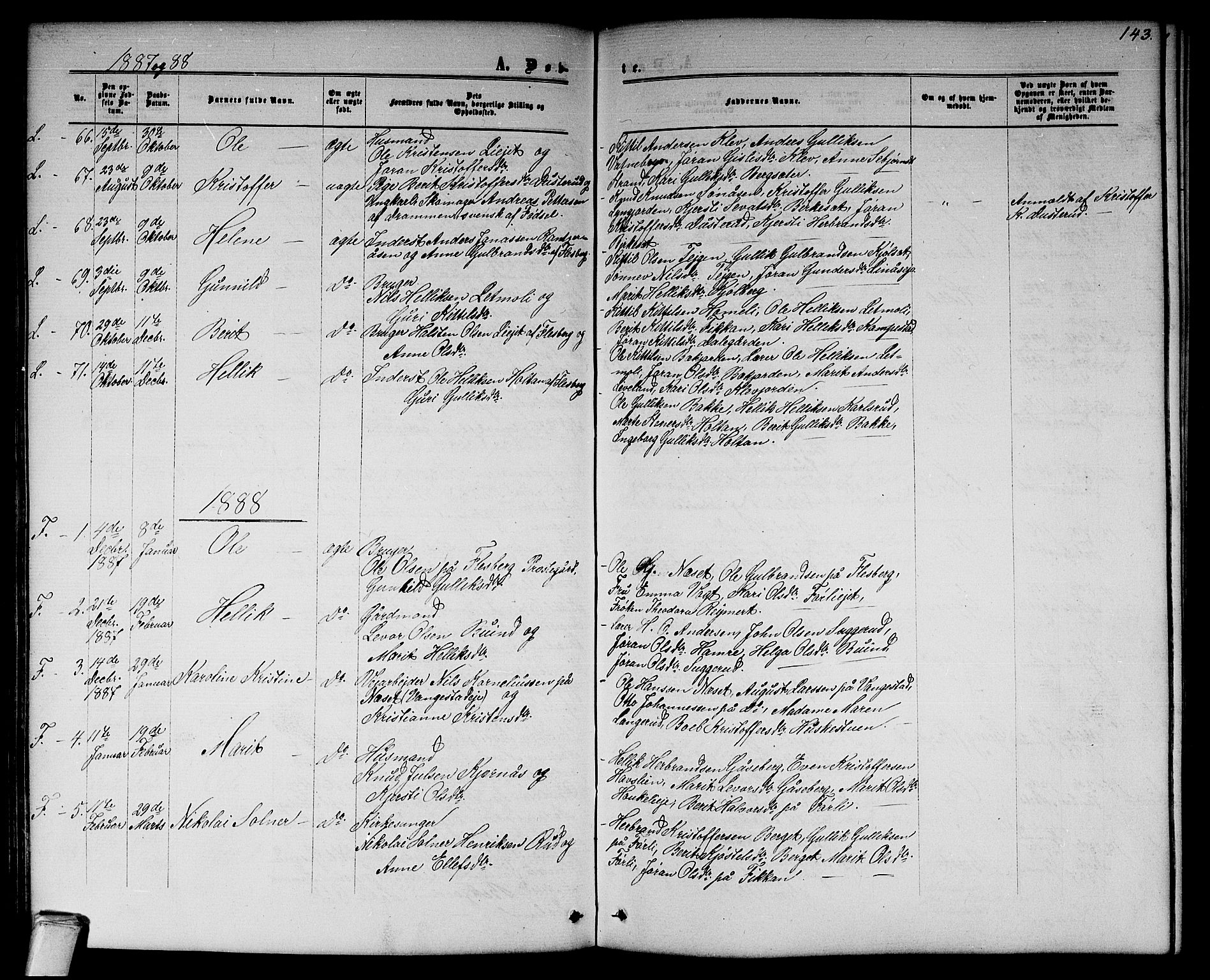 Flesberg kirkebøker, SAKO/A-18/G/Ga/L0003: Parish register (copy) no. I 3, 1861-1889, p. 143