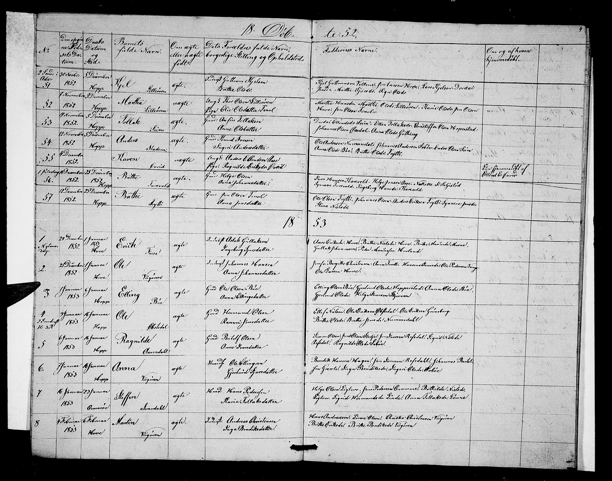 Vik sokneprestembete, AV/SAB-A-81501/H/Hab/Haba/L0001: Parish register (copy) no. A 1, 1852-1856, p. 4