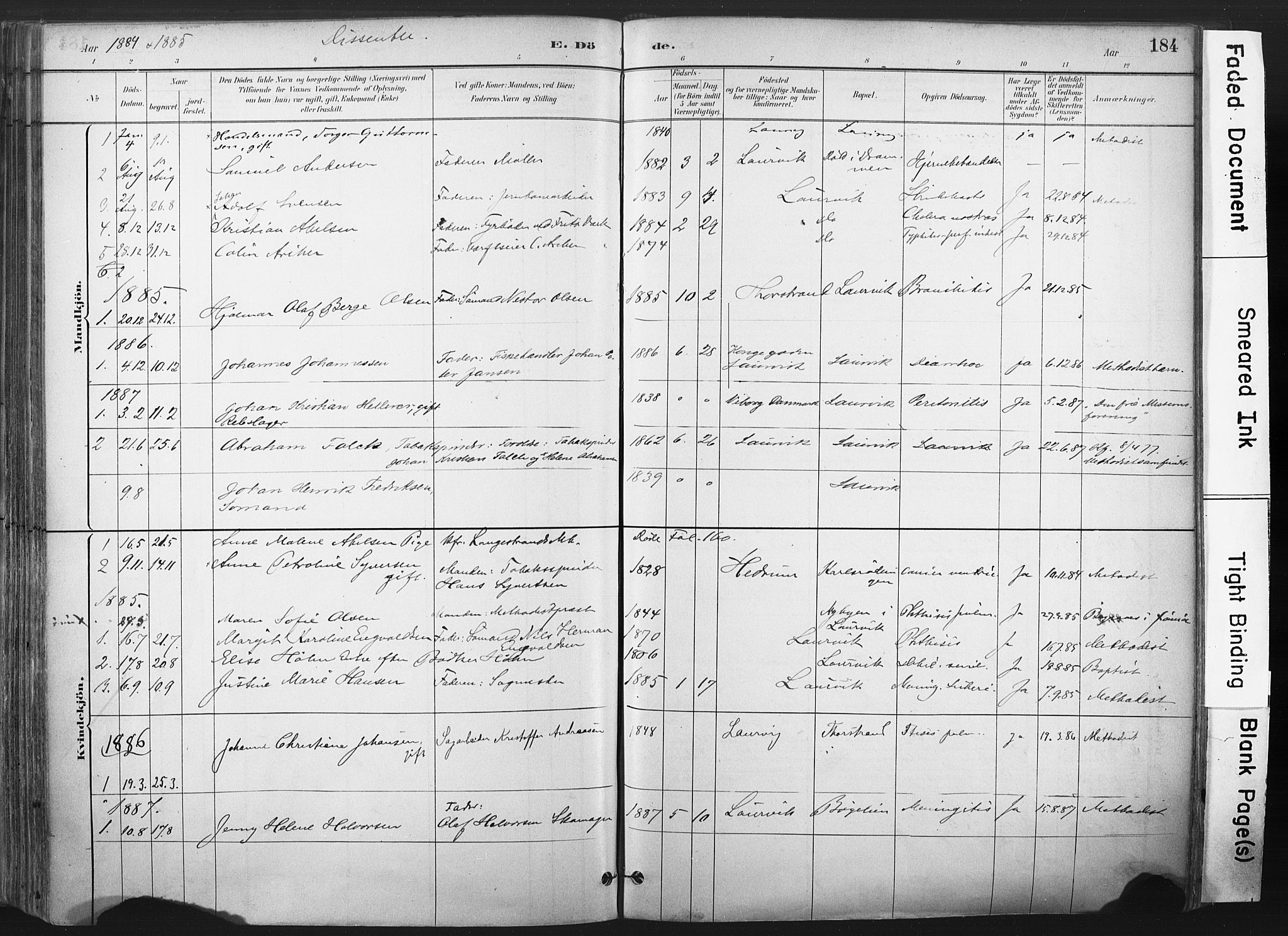 Larvik kirkebøker, AV/SAKO-A-352/F/Fa/L0010: Parish register (official) no. I 10, 1884-1910, p. 184