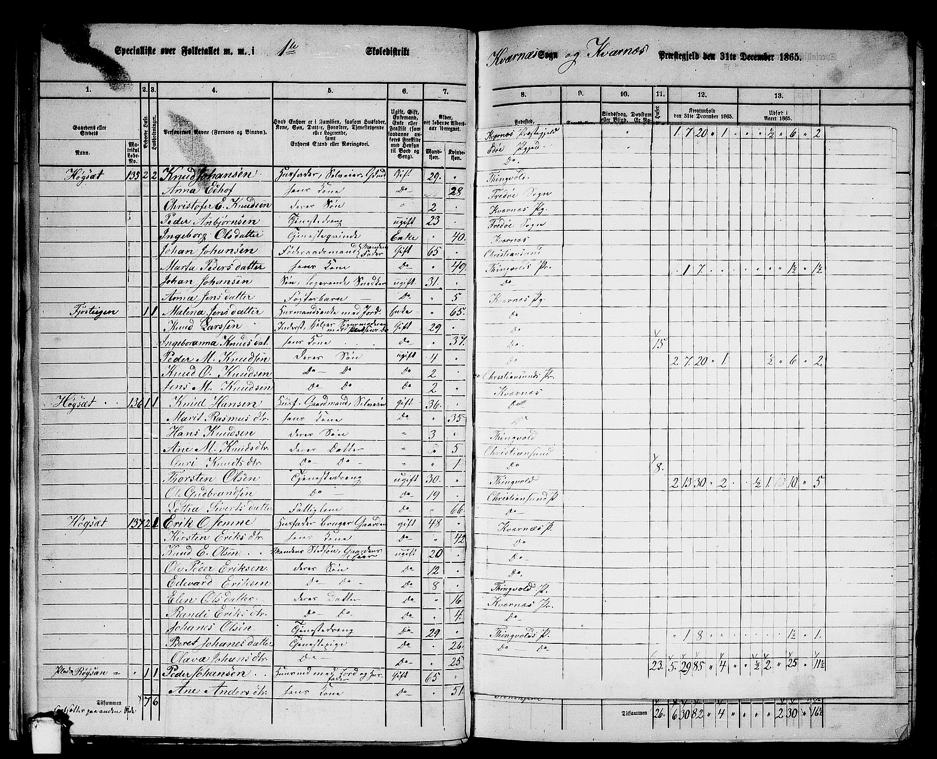 RA, 1865 census for Kvernes, 1865, p. 15