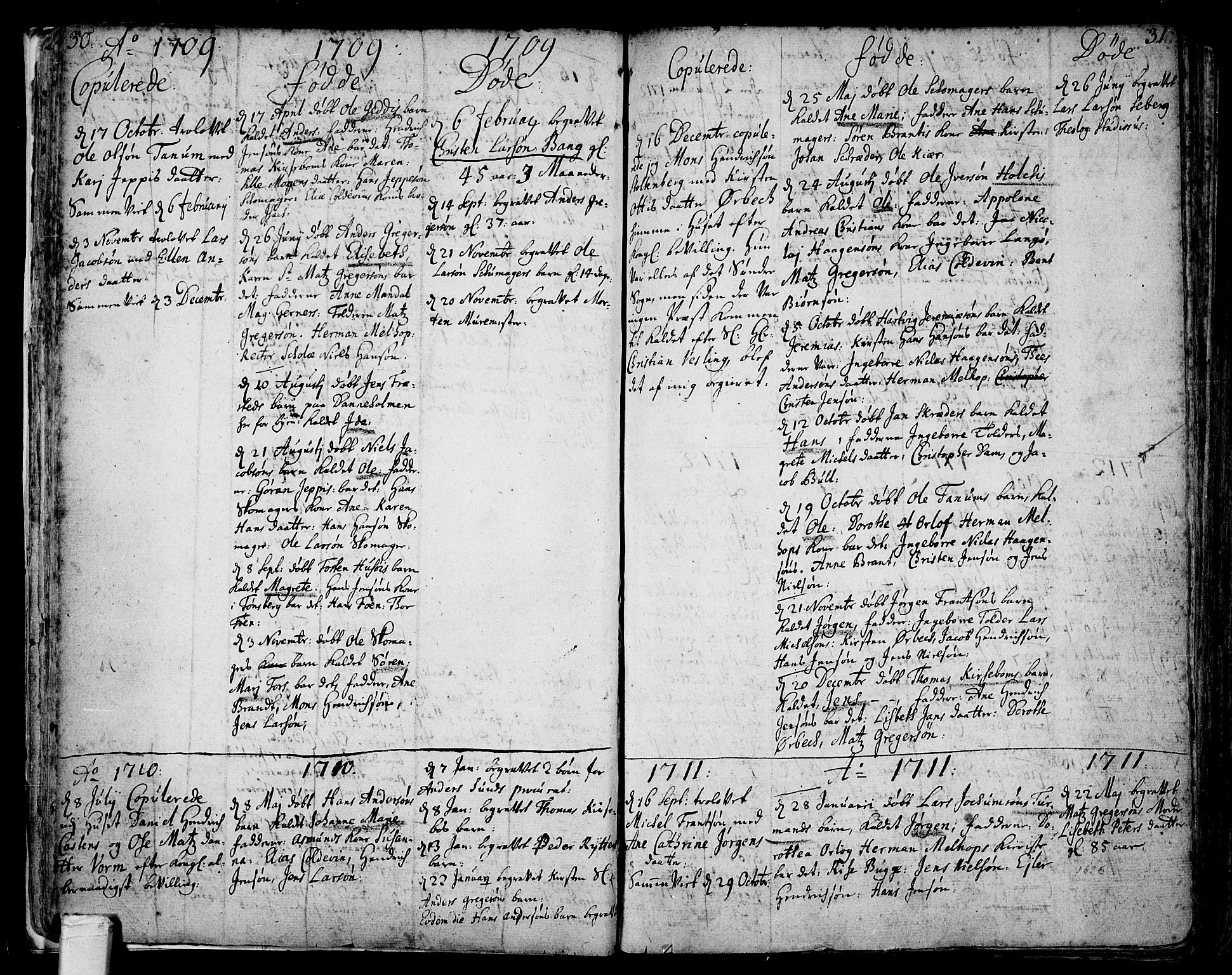 Tønsberg kirkebøker, AV/SAKO-A-330/F/Fb/L0001: Parish register (official) no. II 1, 1690-1796, p. 30-31