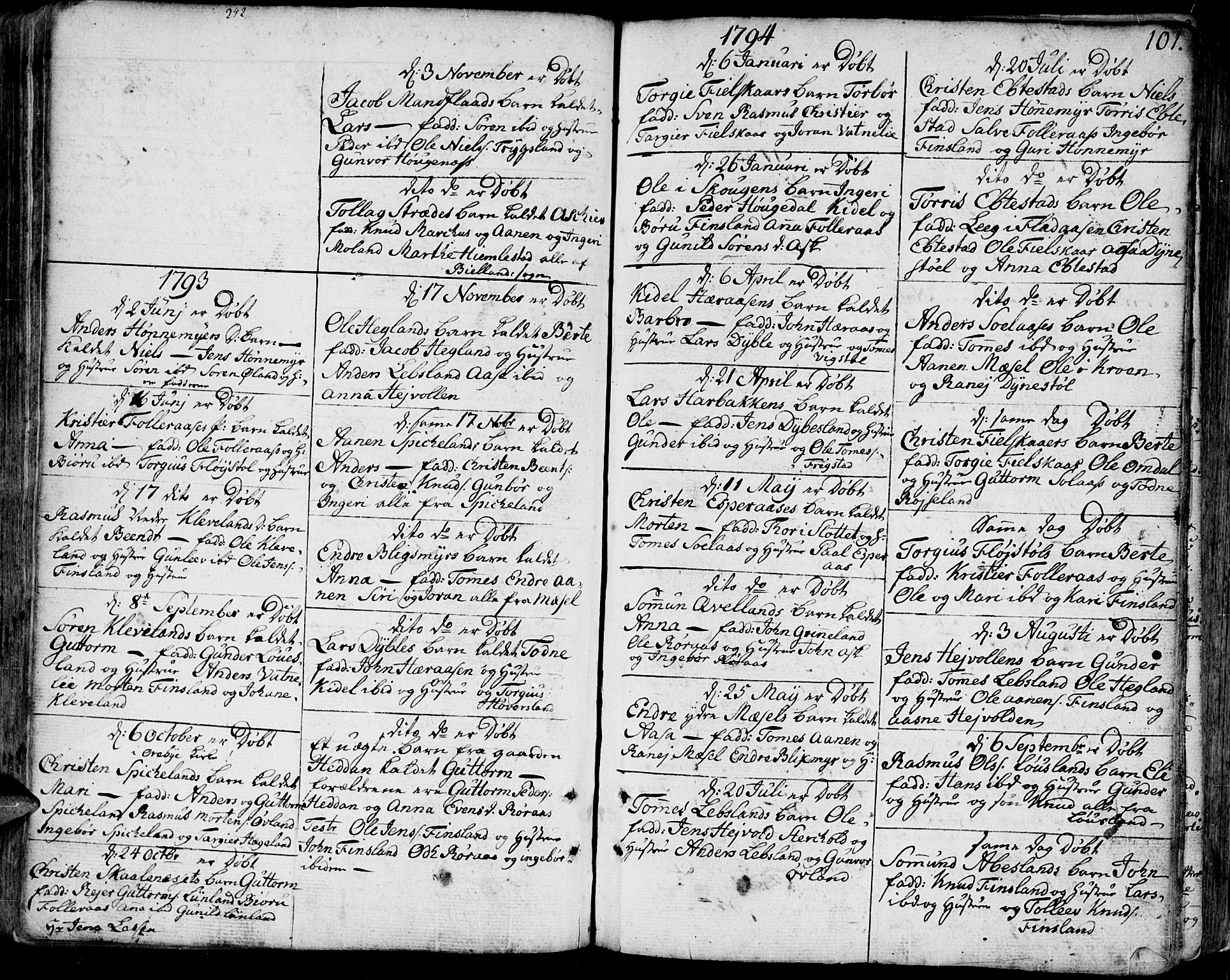 Bjelland sokneprestkontor, SAK/1111-0005/F/Fa/Faa/L0001: Parish register (official) no. A 1 /2, 1793-1815, p. 101