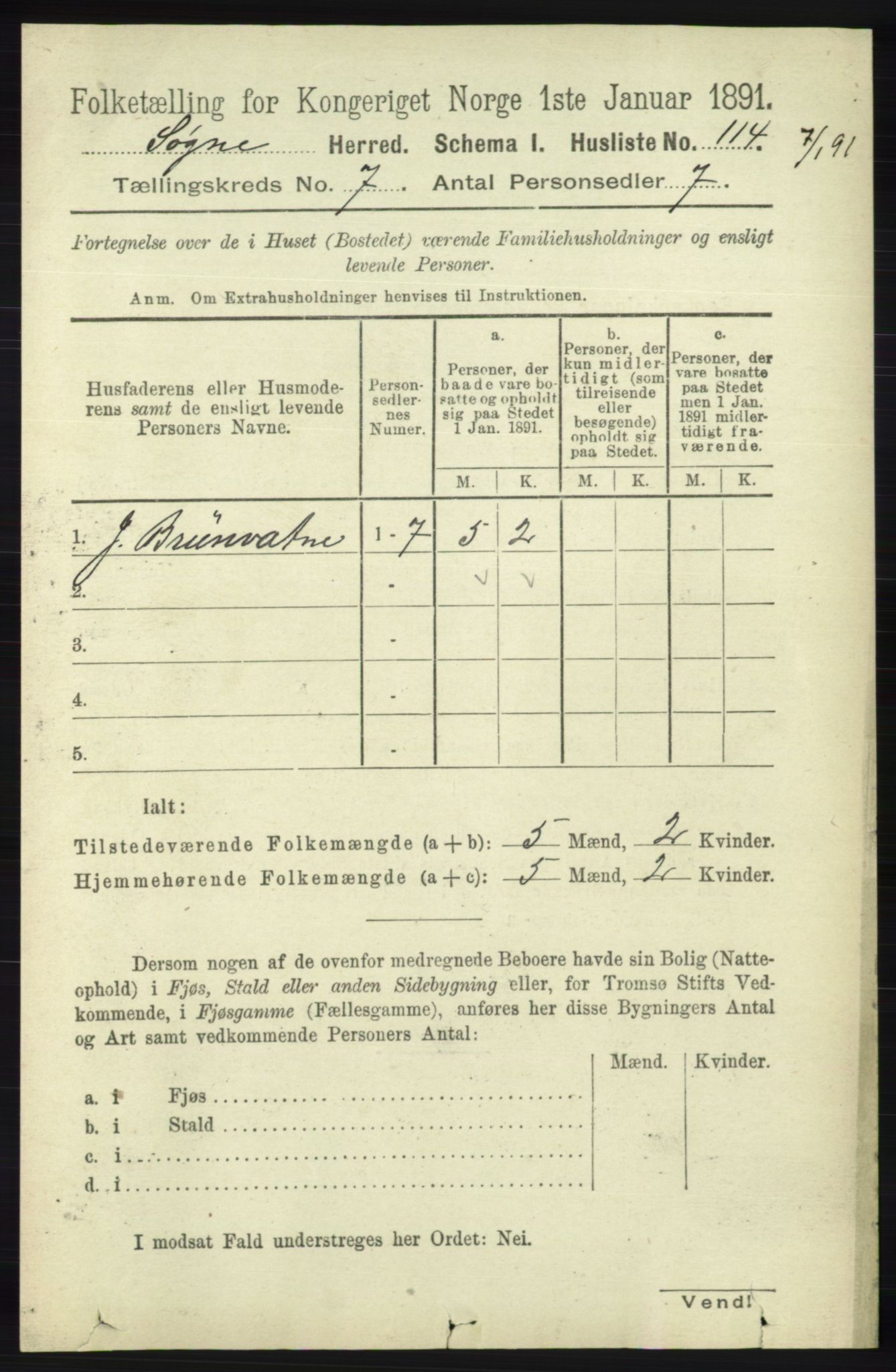 RA, 1891 census for 1018 Søgne, 1891, p. 1537