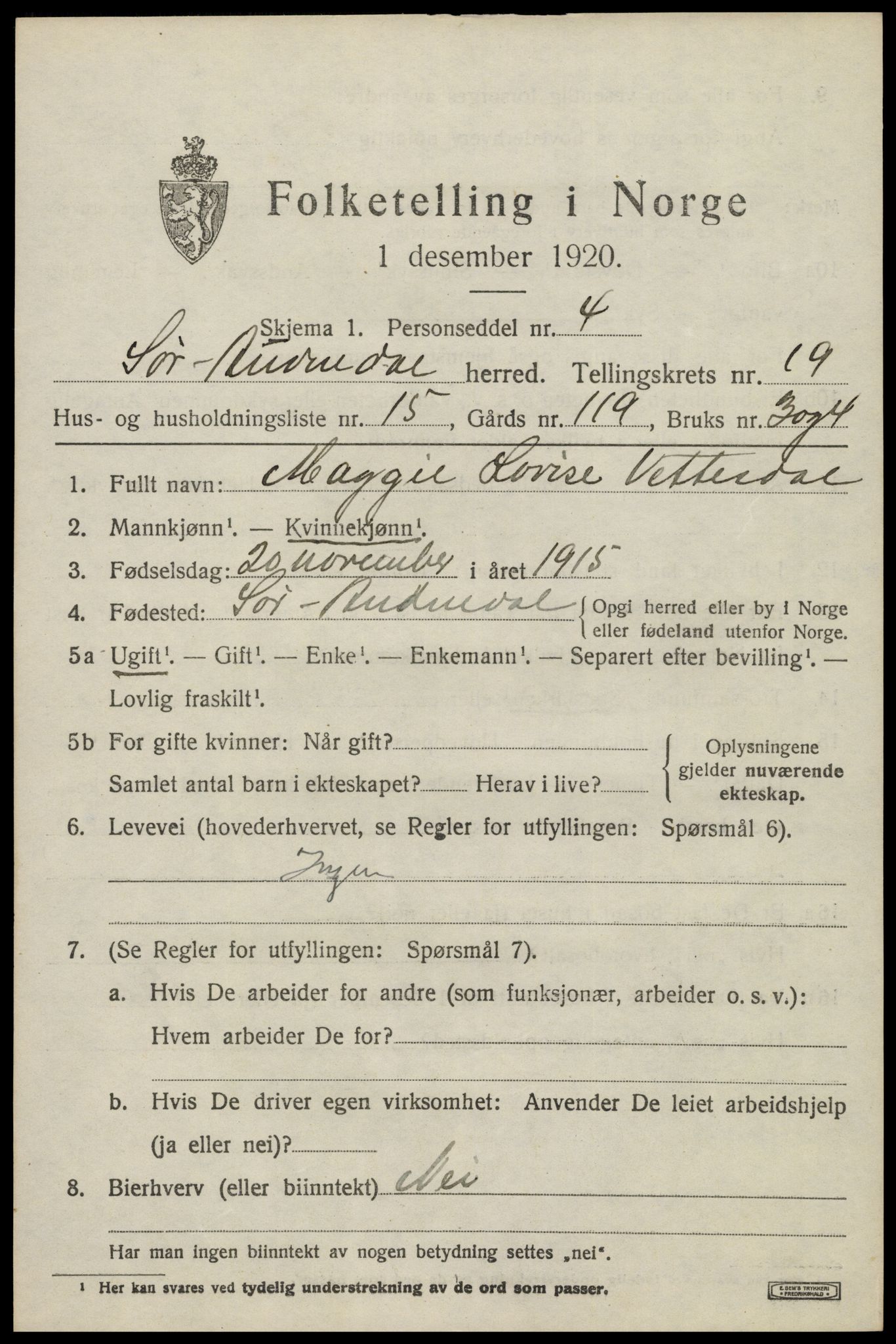 SAK, 1920 census for Sør-Audnedal, 1920, p. 6703