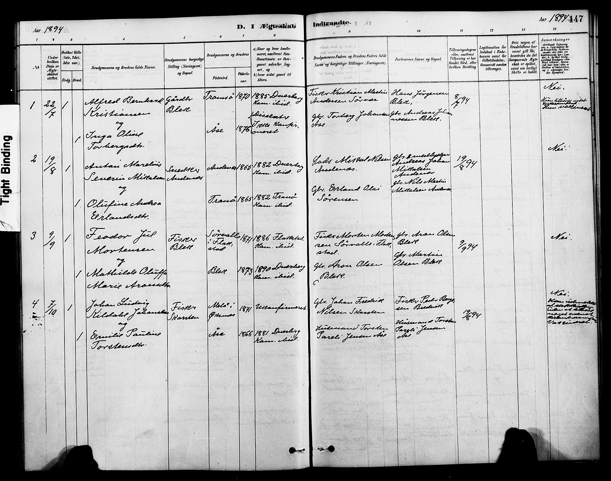 Ministerialprotokoller, klokkerbøker og fødselsregistre - Nordland, SAT/A-1459/899/L1436: Parish register (official) no. 899A04, 1881-1896, p. 147
