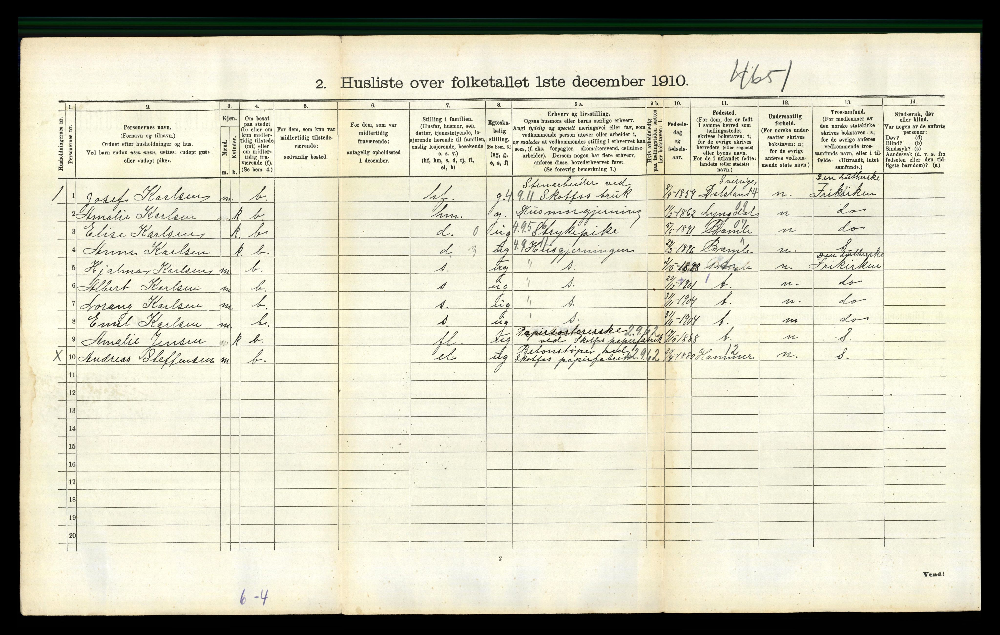 RA, 1910 census for Solum, 1910, p. 514