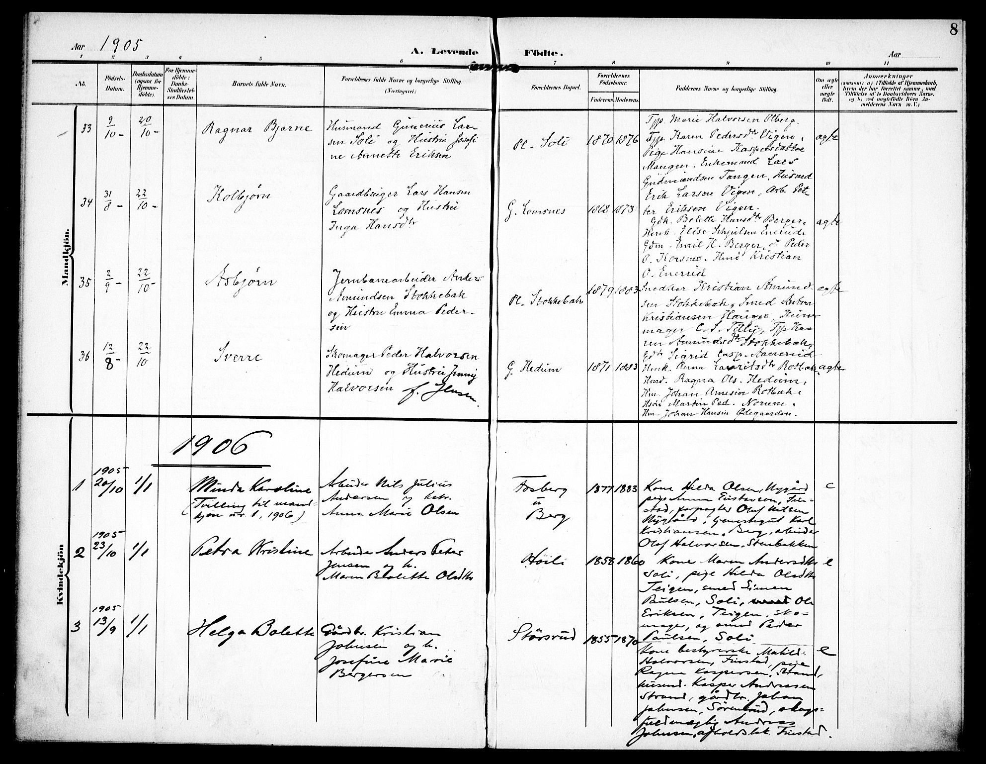 Aurskog prestekontor Kirkebøker, SAO/A-10304a/F/Fa/L0011: Parish register (official) no. I 11, 1905-1911, p. 8