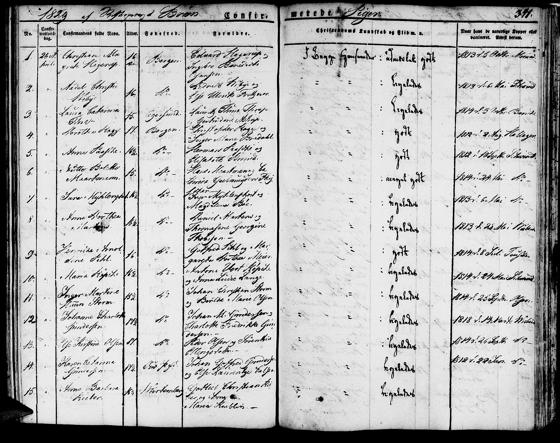 Domkirken sokneprestembete, SAB/A-74801/H/Haa/L0012: Parish register (official) no. A 12, 1821-1840, p. 341