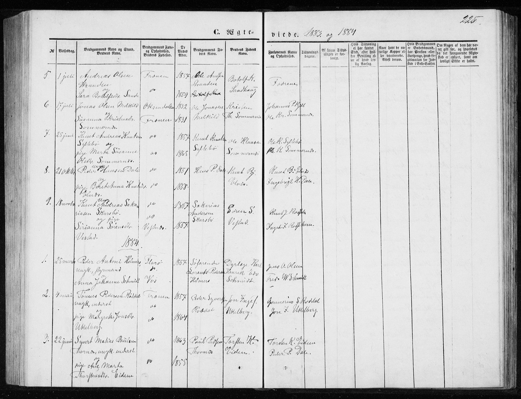 Ministerialprotokoller, klokkerbøker og fødselsregistre - Møre og Romsdal, SAT/A-1454/565/L0754: Parish register (copy) no. 565C03, 1870-1896, p. 225