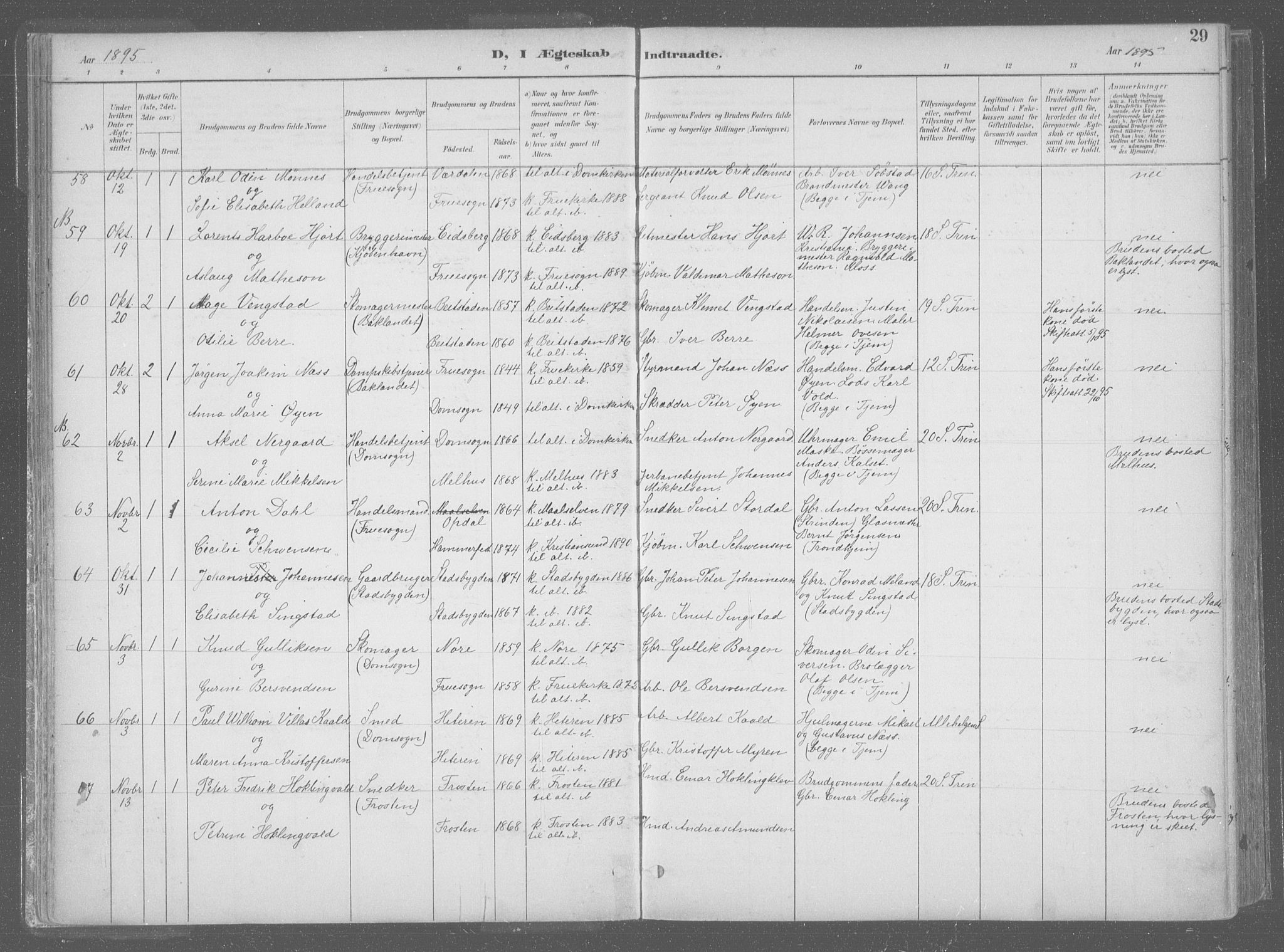 Ministerialprotokoller, klokkerbøker og fødselsregistre - Sør-Trøndelag, SAT/A-1456/601/L0064: Parish register (official) no. 601A31, 1891-1911, p. 29