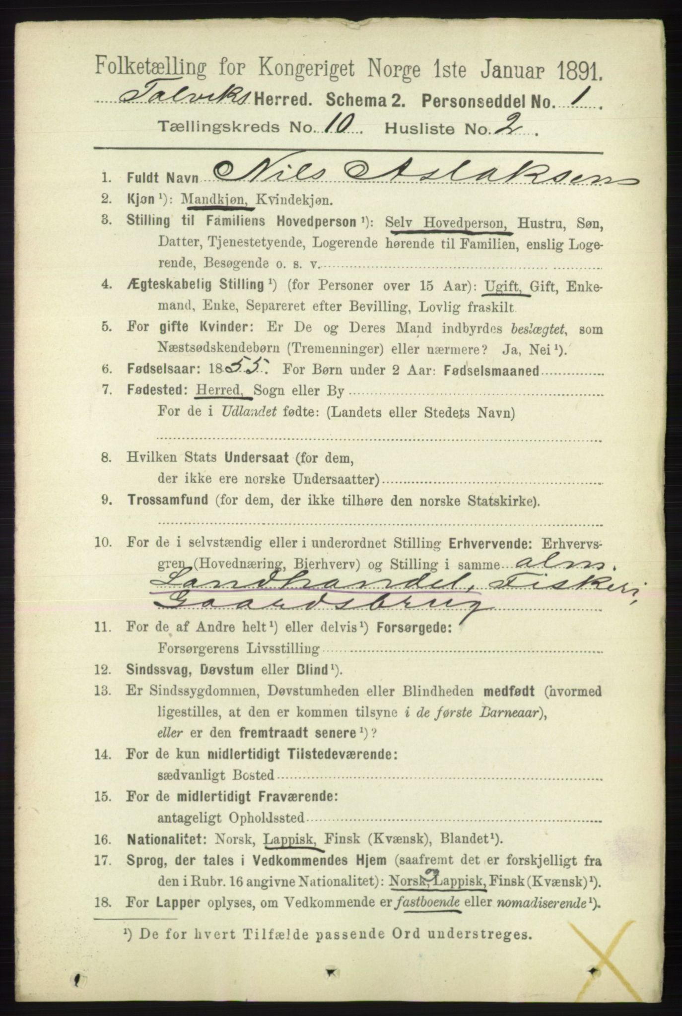 RA, 1891 census for 2013 Talvik, 1891, p. 2342