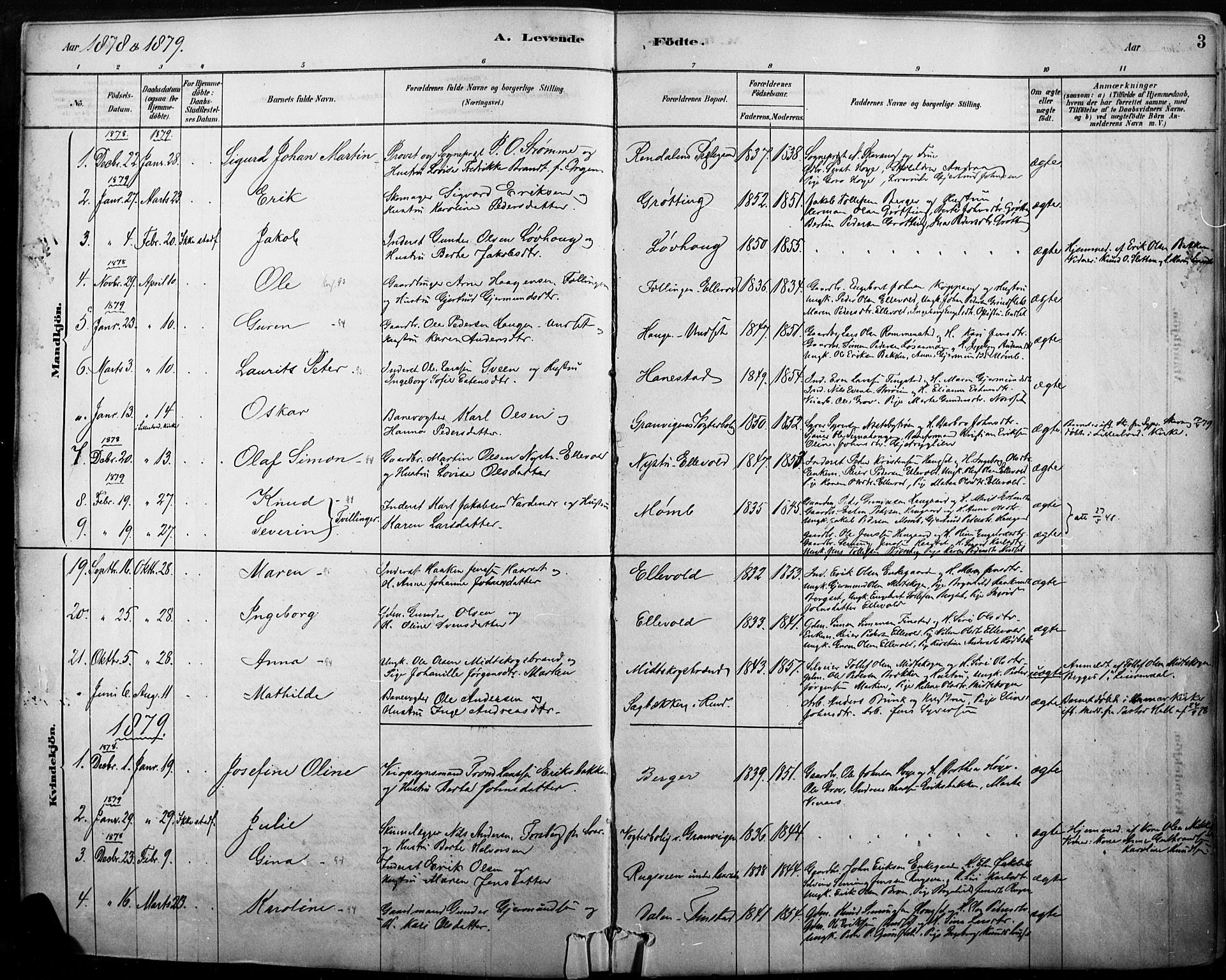Rendalen prestekontor, SAH/PREST-054/H/Ha/Haa/L0009: Parish register (official) no. 9, 1878-1901, p. 3
