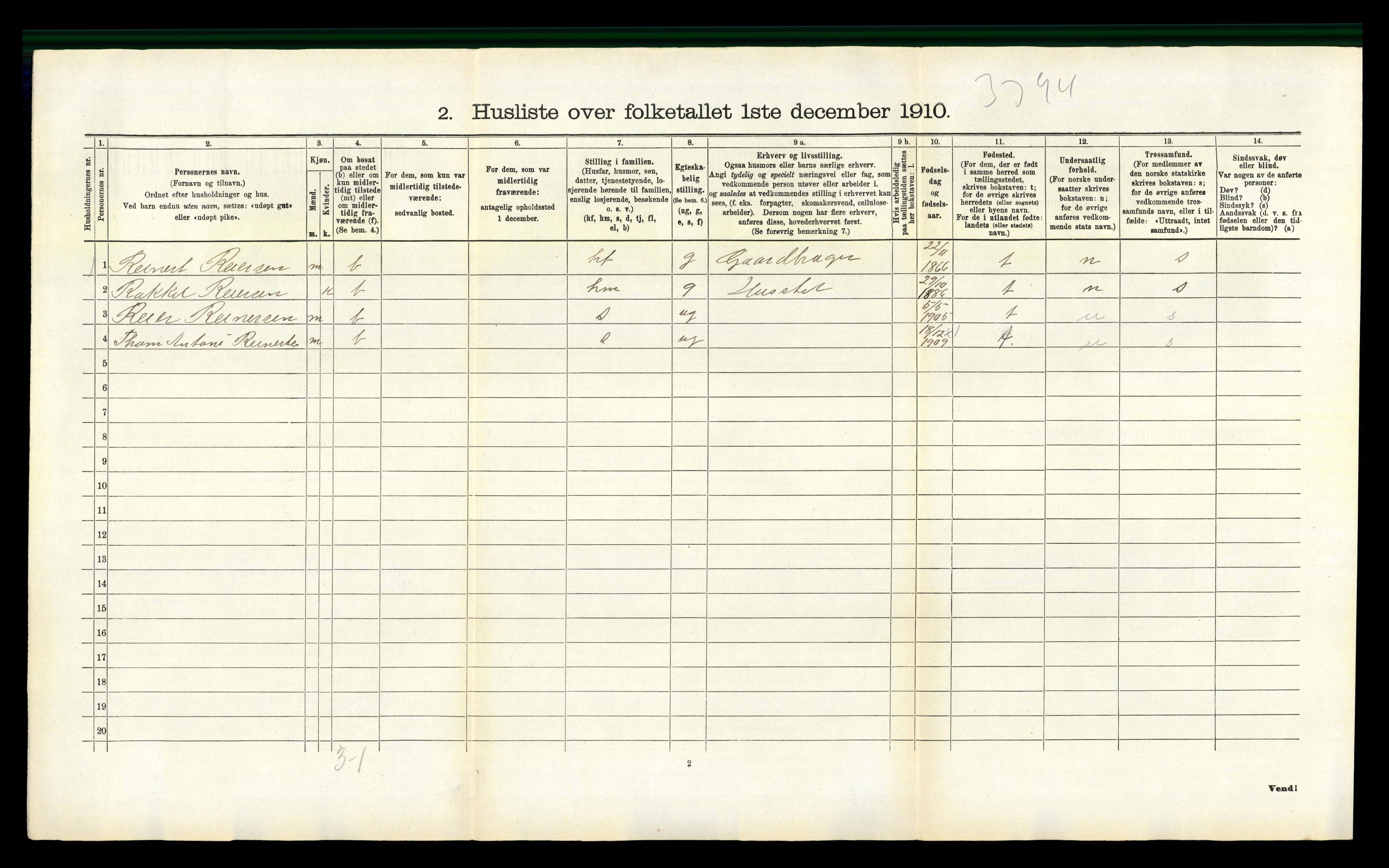 RA, 1910 census for Nord-Audnedal, 1910, p. 121