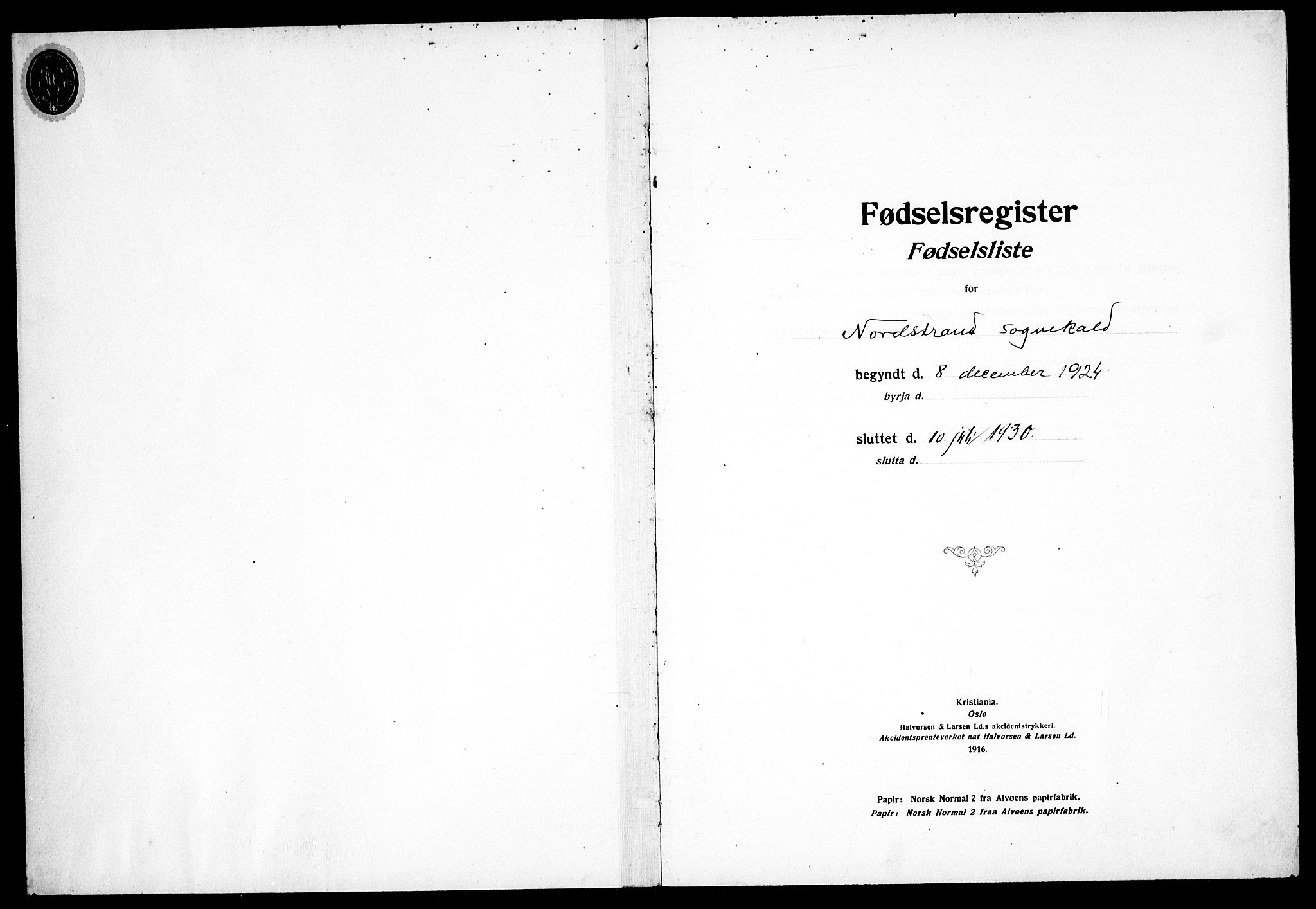 Nordstrand prestekontor Kirkebøker, SAO/A-10362a/J/Ja/L0002: Birth register no. I 2, 1924-1930