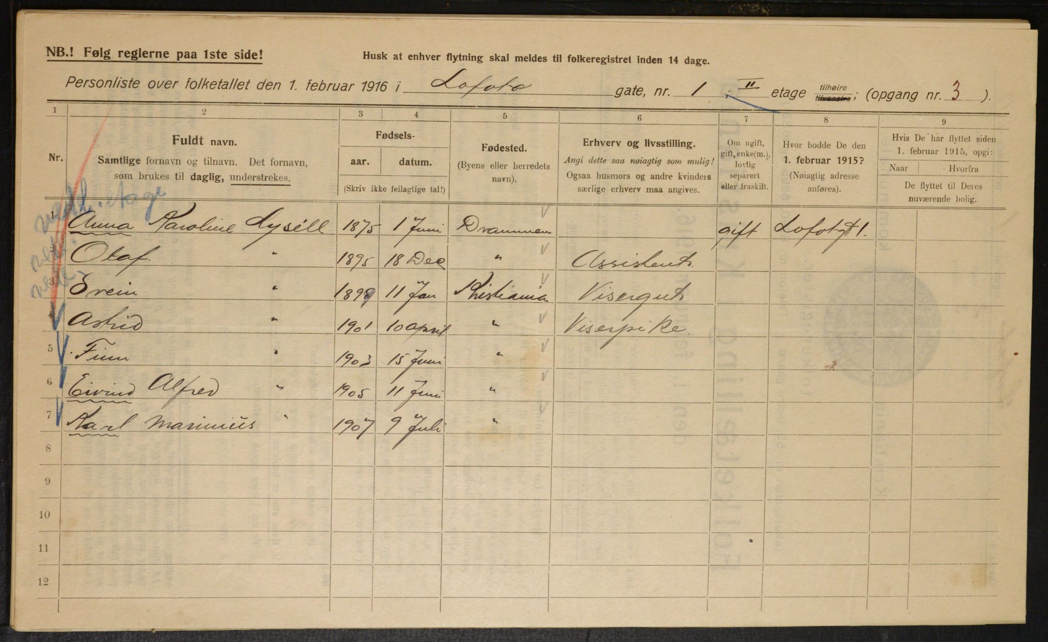 OBA, Municipal Census 1916 for Kristiania, 1916, p. 59666