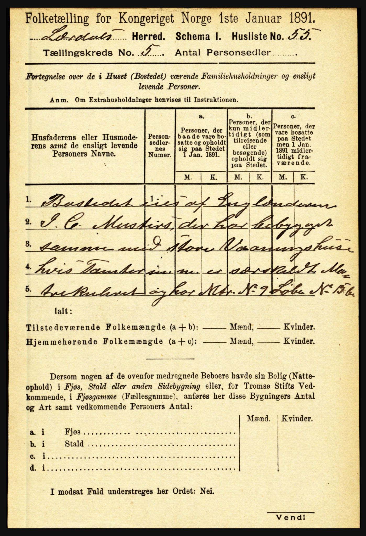 RA, 1891 census for 1422 Lærdal, 1891, p. 78