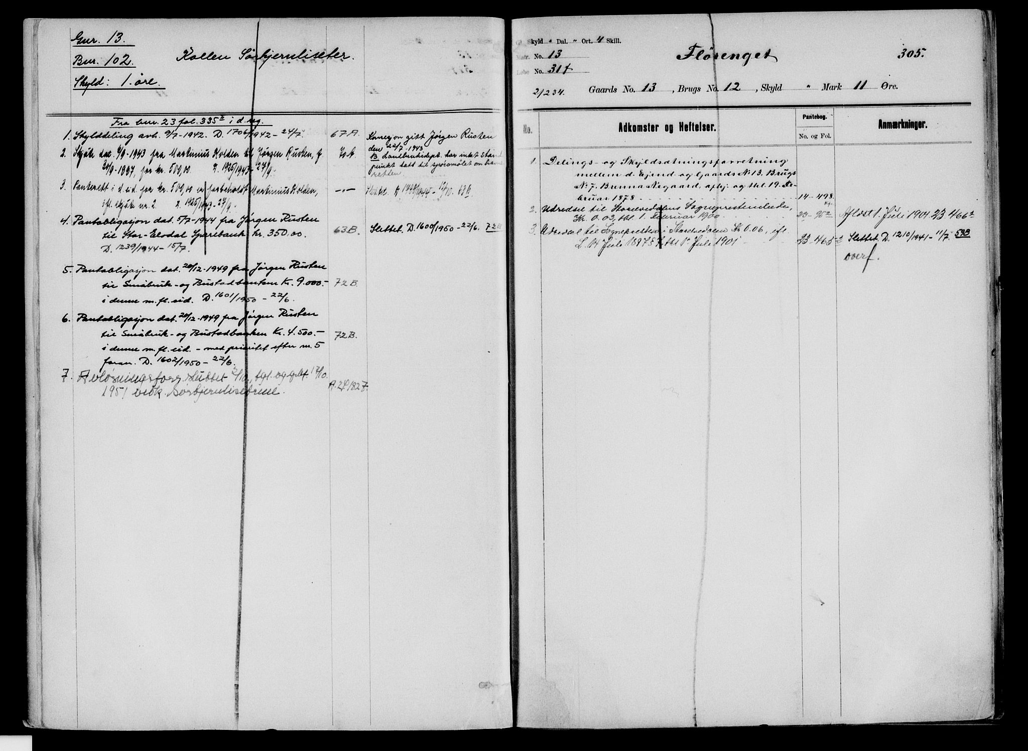 Sør-Østerdal sorenskriveri, SAH/TING-018/H/Ha/Had/L0058B: Mortgage register no. 1B, 1850-1950, p. 305