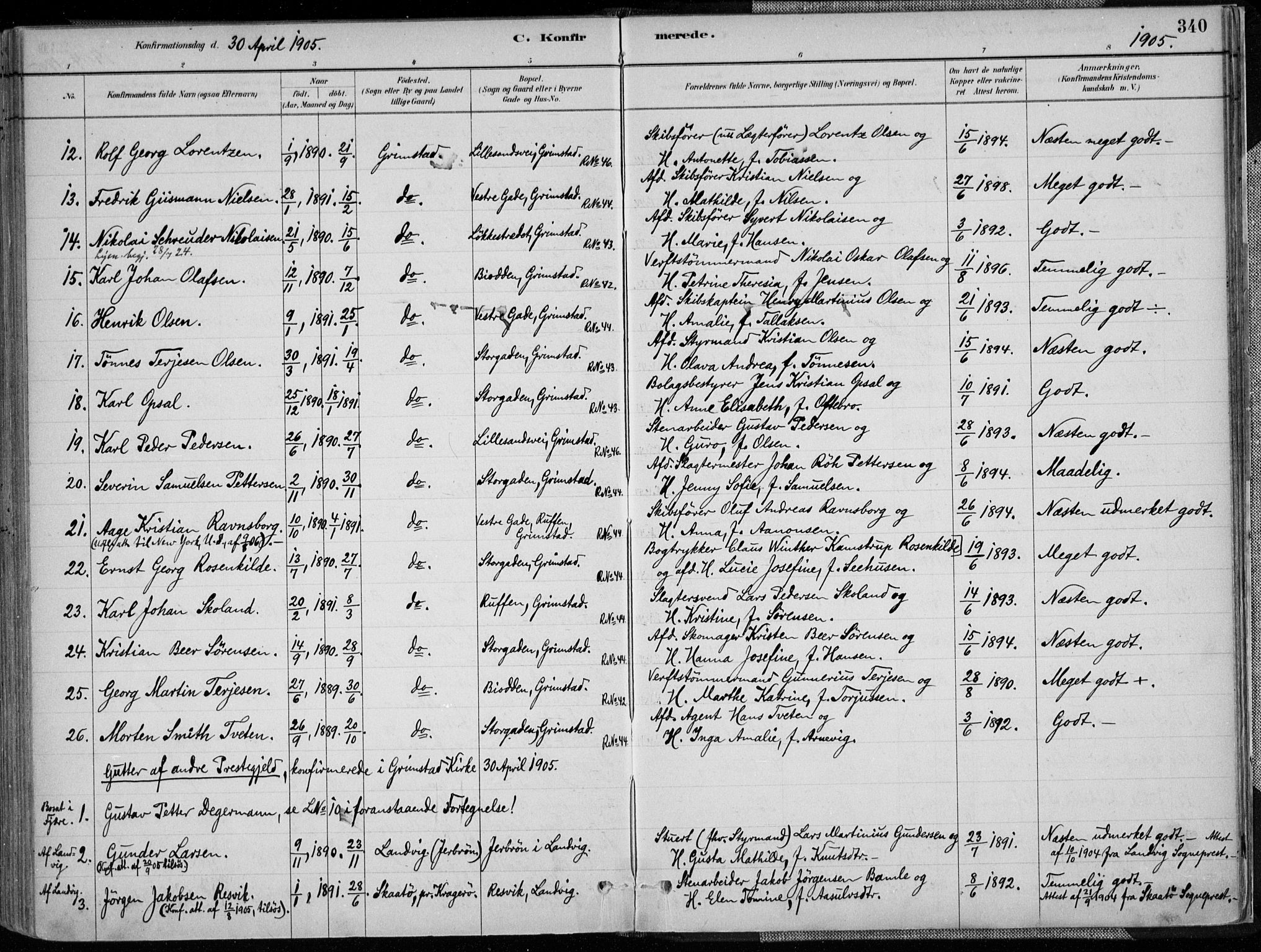 Grimstad sokneprestkontor, SAK/1111-0017/F/Fa/L0003: Parish register (official) no. A 2, 1882-1912, p. 340