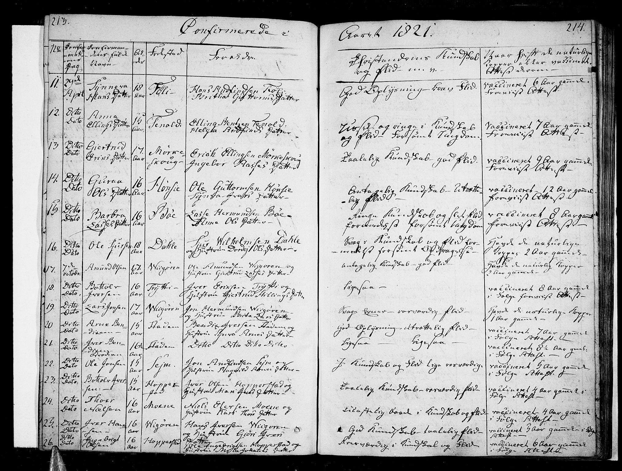 Vik sokneprestembete, SAB/A-81501: Parish register (official) no. A 6, 1821-1831, p. 213-214