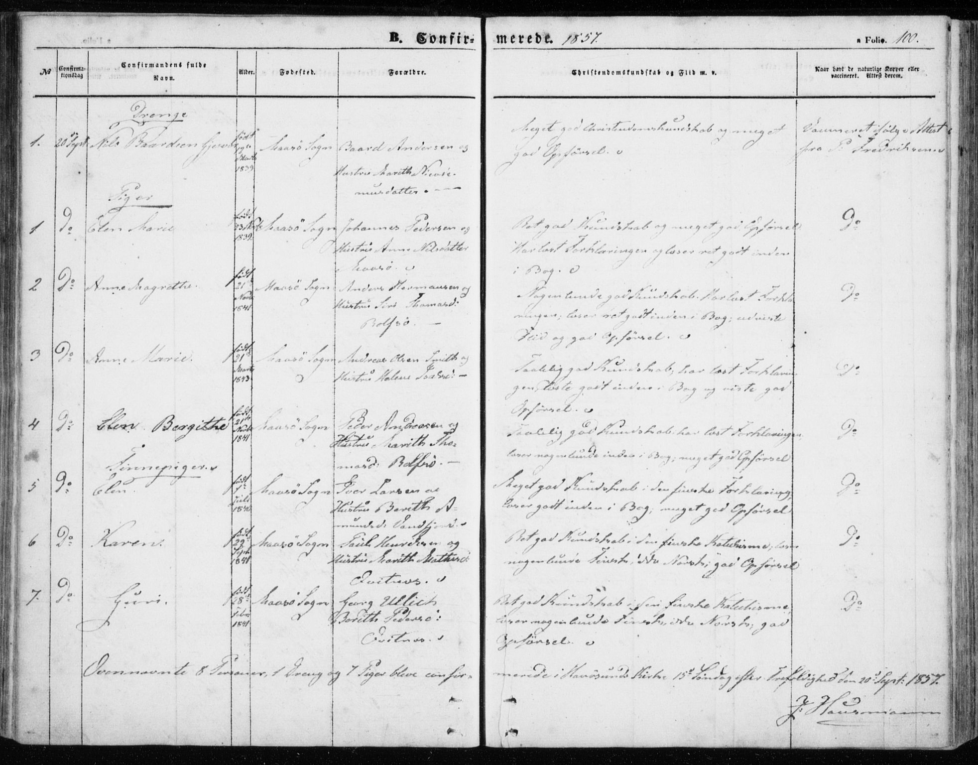 Måsøy sokneprestkontor, SATØ/S-1348/H/Ha/L0002kirke: Parish register (official) no. 2, 1852-1865, p. 100
