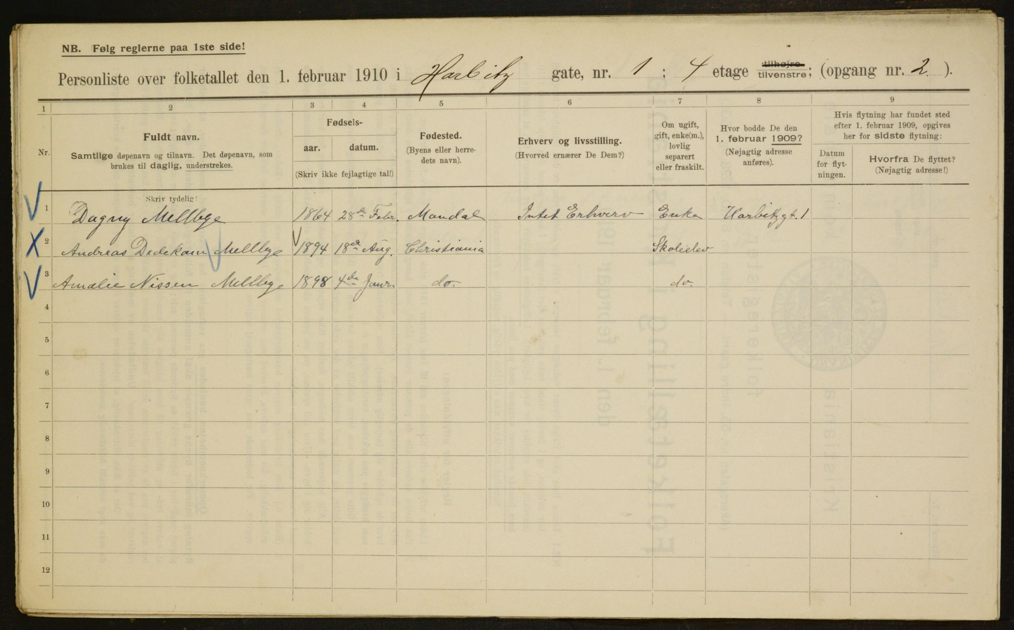 OBA, Municipal Census 1910 for Kristiania, 1910, p. 32883